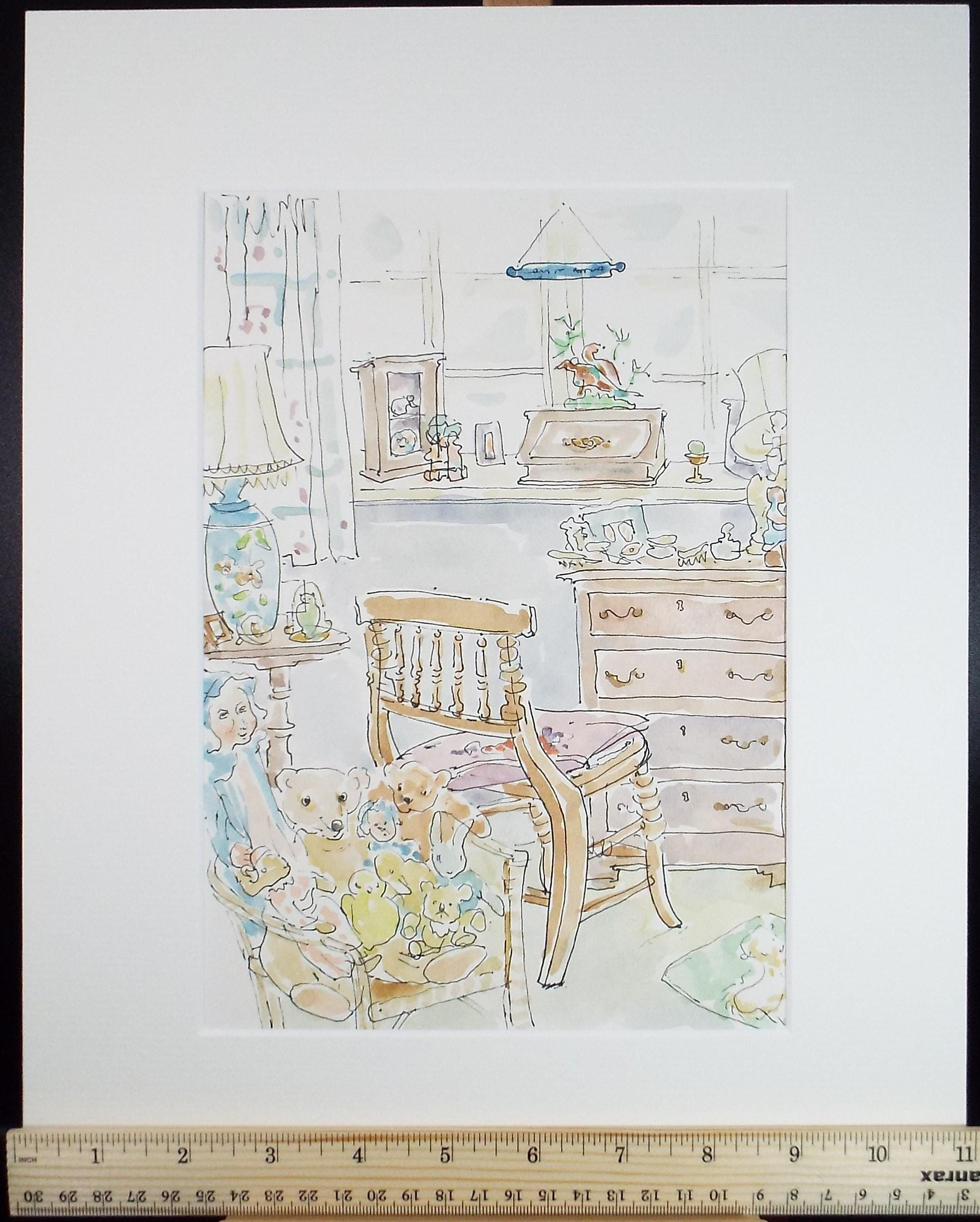 Original Watercolour, 'In the Nursery', artist Unknown, Dated 1996