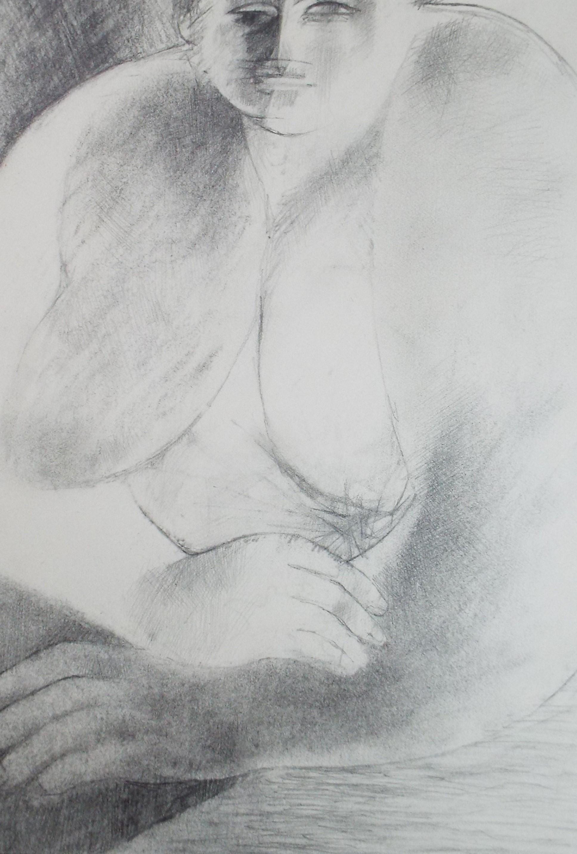 Original Pencil Drawing, 'Female Nude', Circa 1990's, Artist unknown