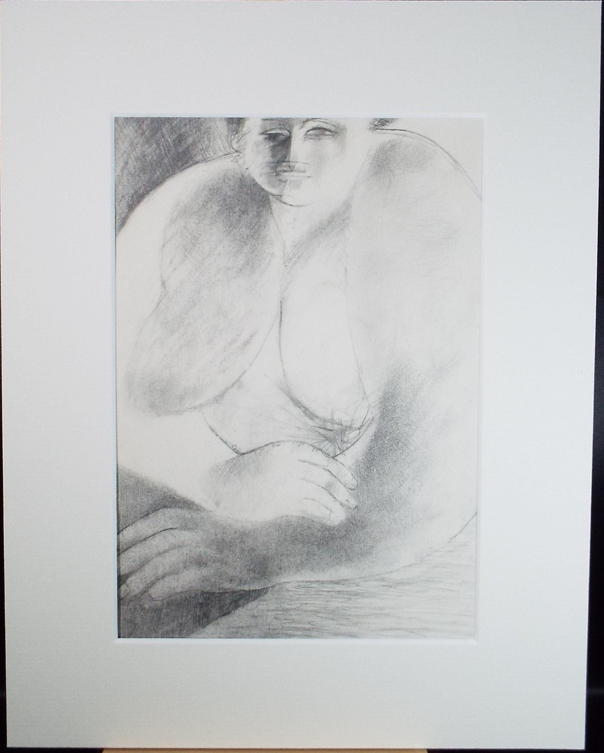 Original Pencil Drawing, 'Female Nude', Circa 1990's, Artist unknown