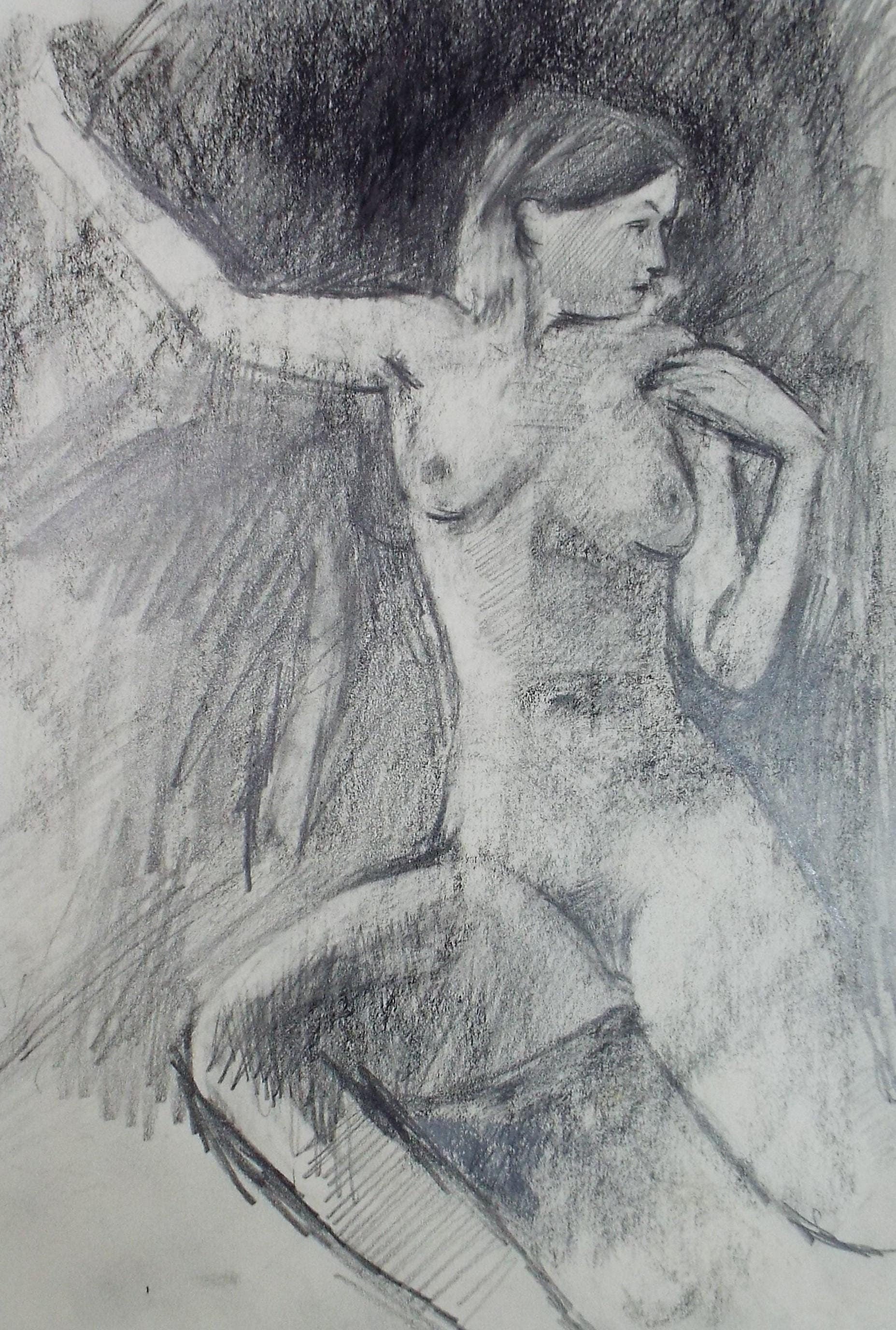 Original Pencil Drawing, 'Female Nude', Circa 1990's, Artist unknown