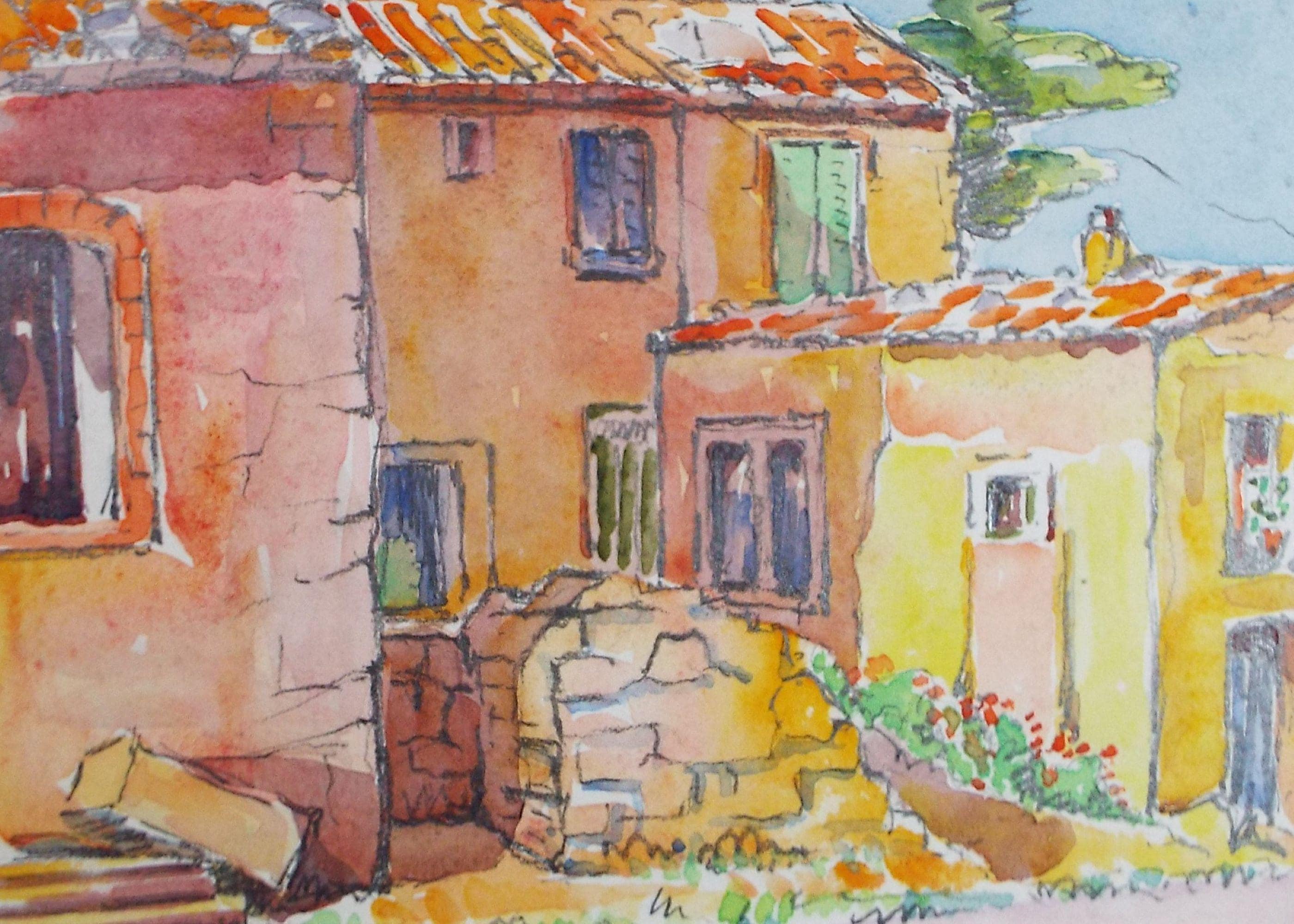 Original Watercolour & Pencil, 'French Farmhouse', Cicely Glyn de Beers (1891-1973), Dated 1938