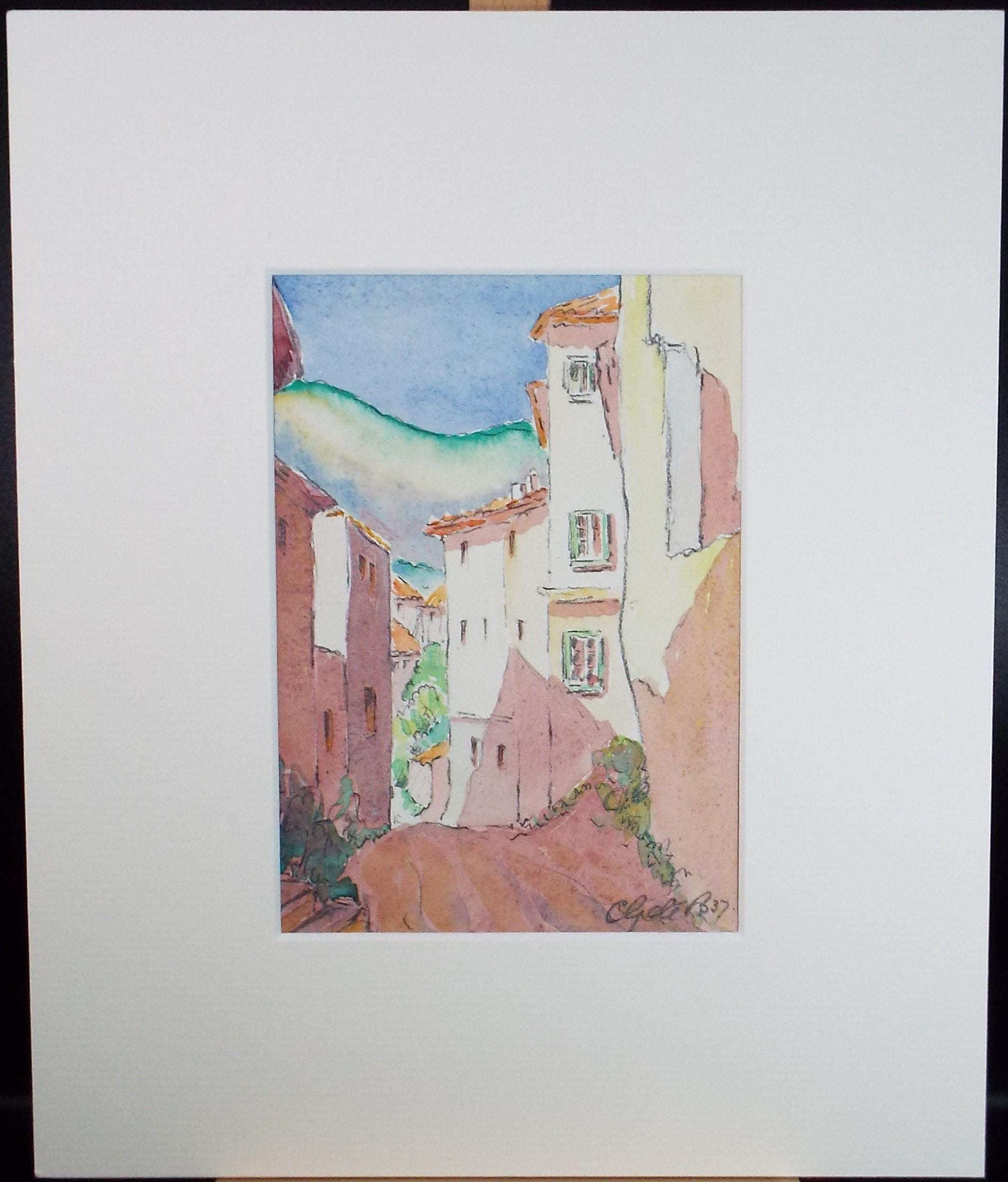 Original Watercolour & Pencil, 'Les Baux', Cicely Glyn de Beers (1891-1973), Dated 1937