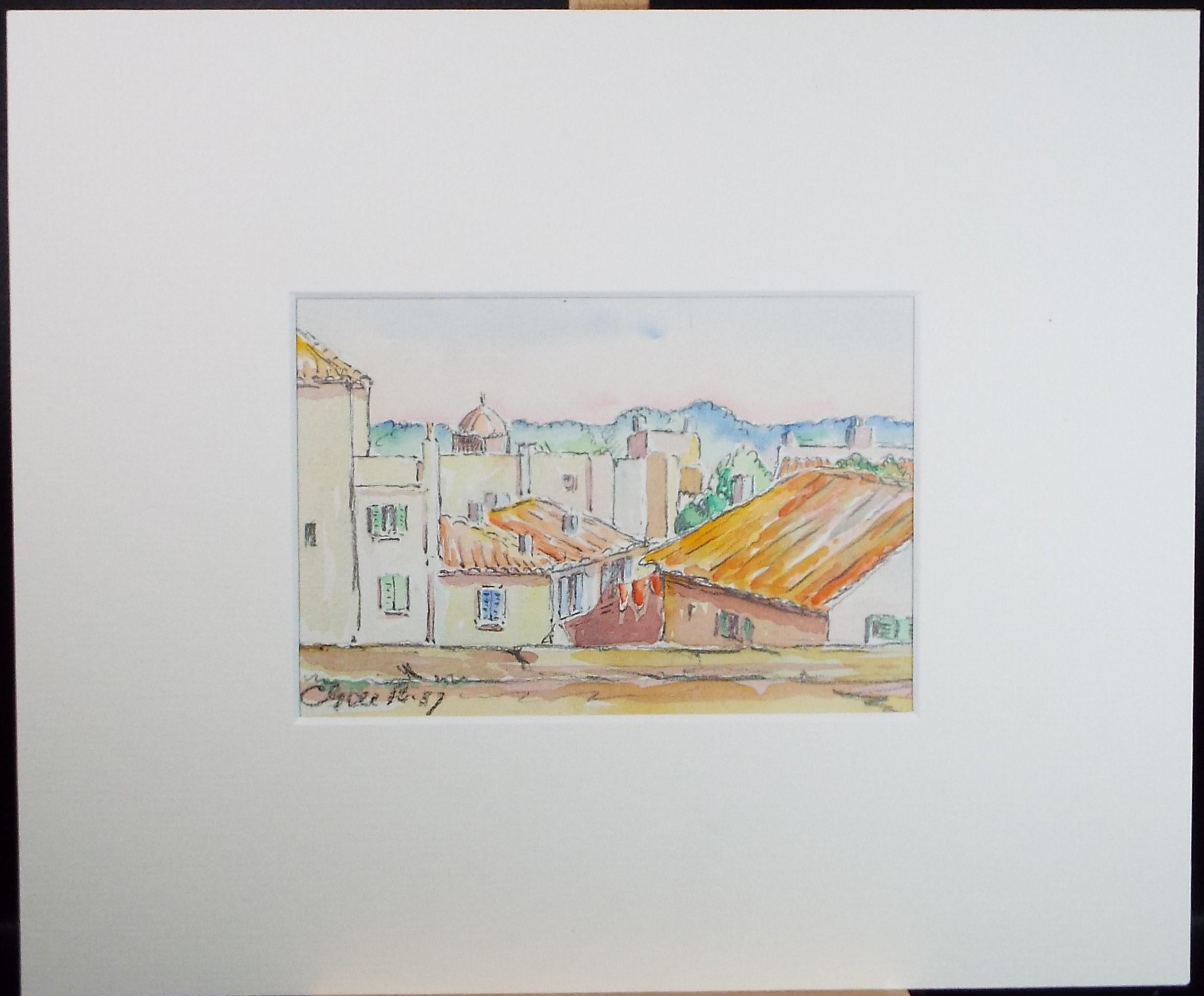 Original Watercolour & Pencil, 'Avignon', Cicely Glyn de Beers (1891-1973), Dated 1937