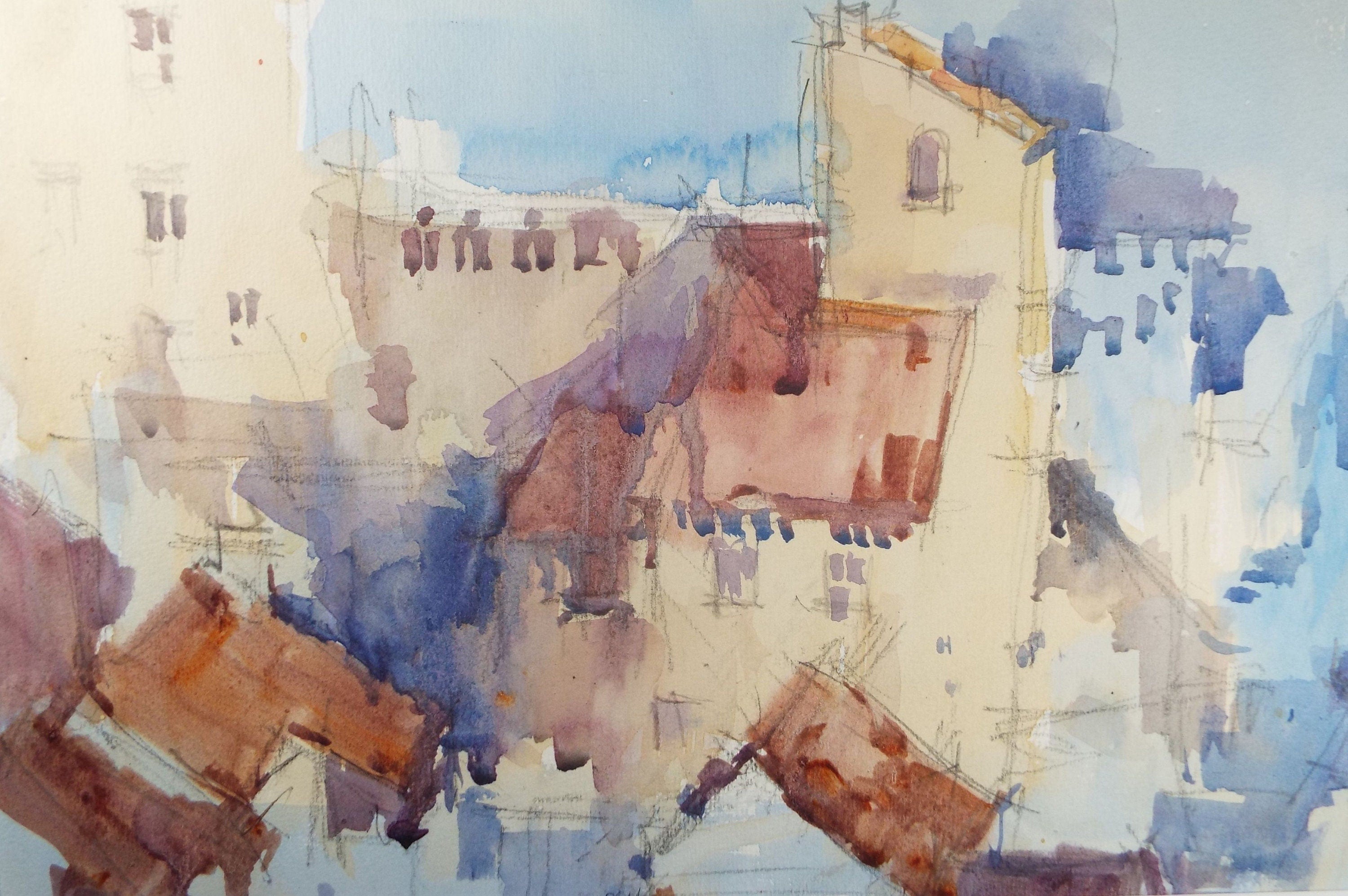 Michael Cadman RI ARCA (1920-2012)  c1990's, 'Italian Mountain Village'- Original Watercolour on Paper, Double Mounted ready for framing