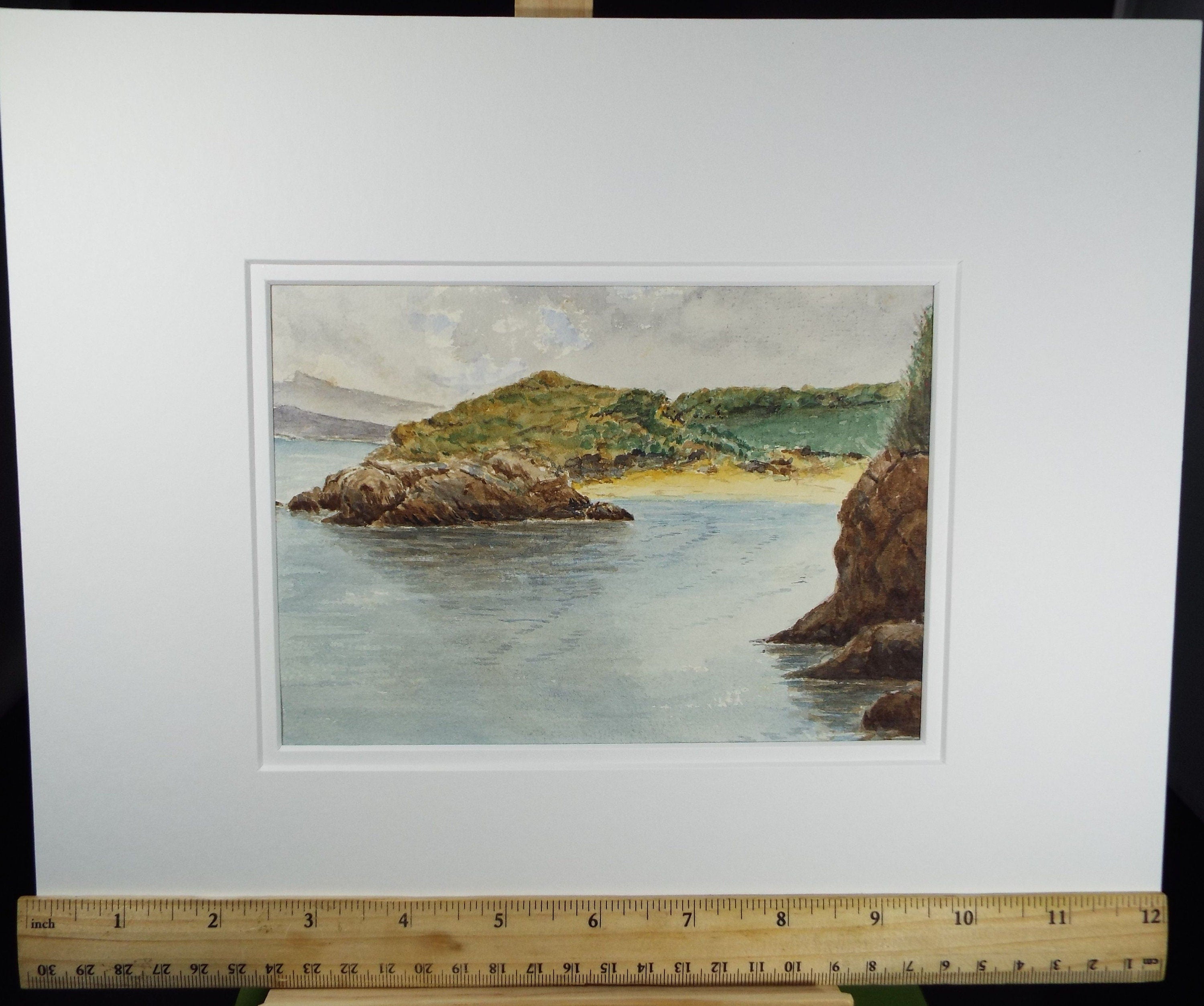 Original Watercolour, 'Rocky Cove with Sandy Beach', c1910,  Unknown Artist