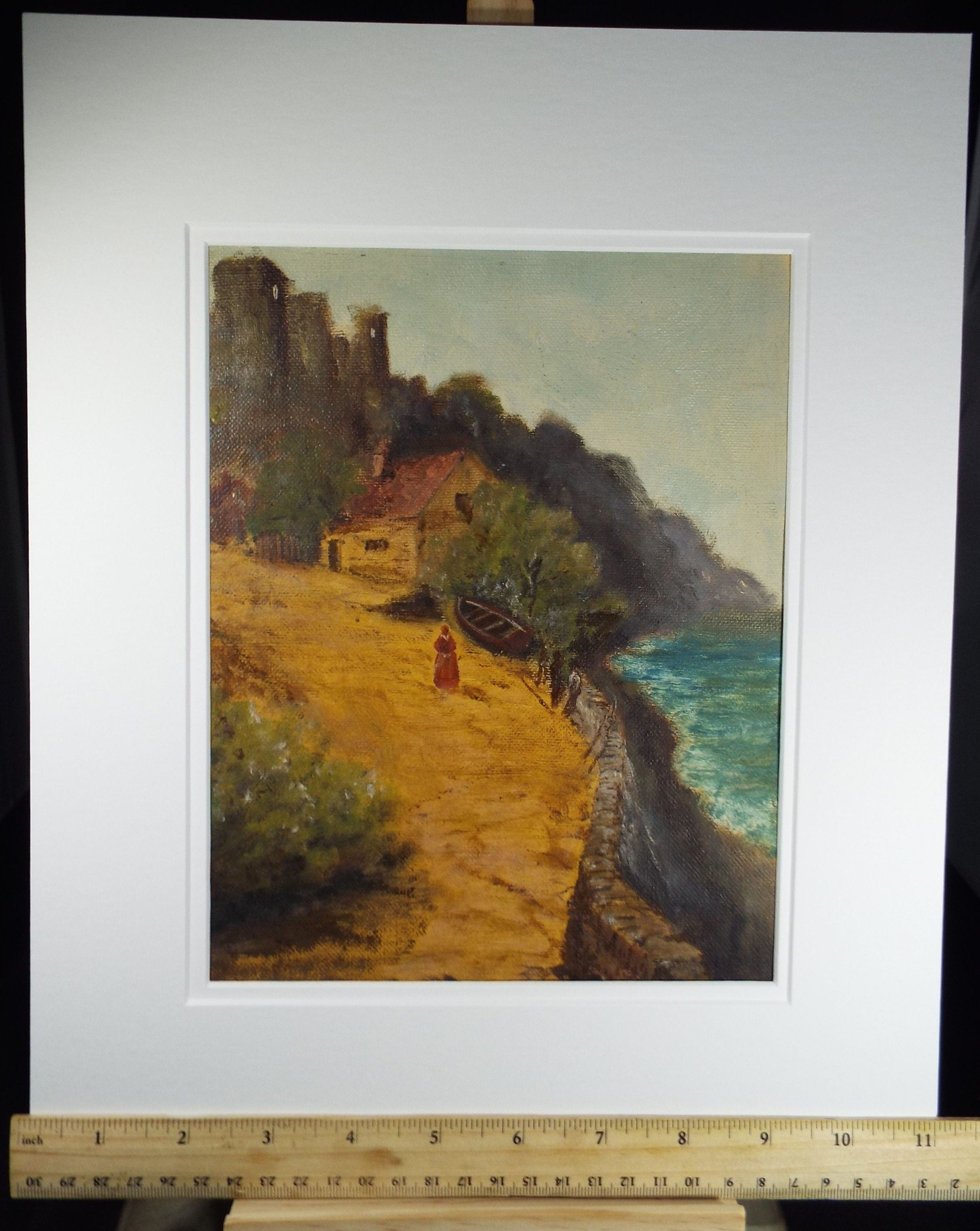 Original oil on Paper, 'The Coastal Path', c1900, Unknown Artist