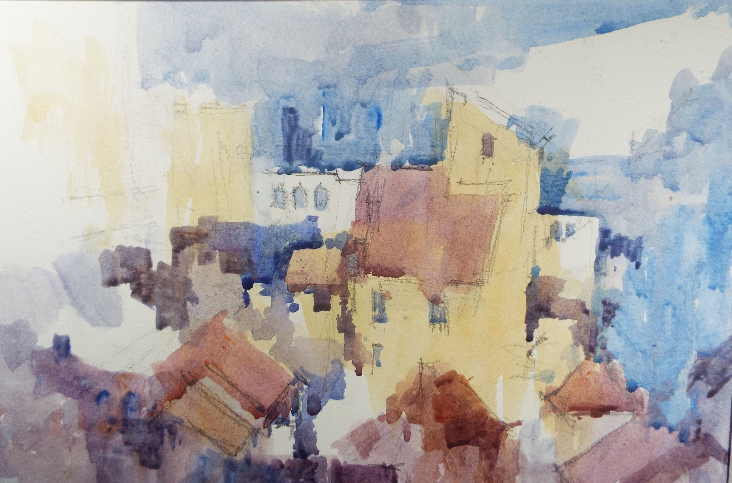 Michael Cadman RI ARCA (1920-2012)  c1990's, 'Italian Mountain Village'- Original Watercolour on Paper, Double Mounted ready for framing