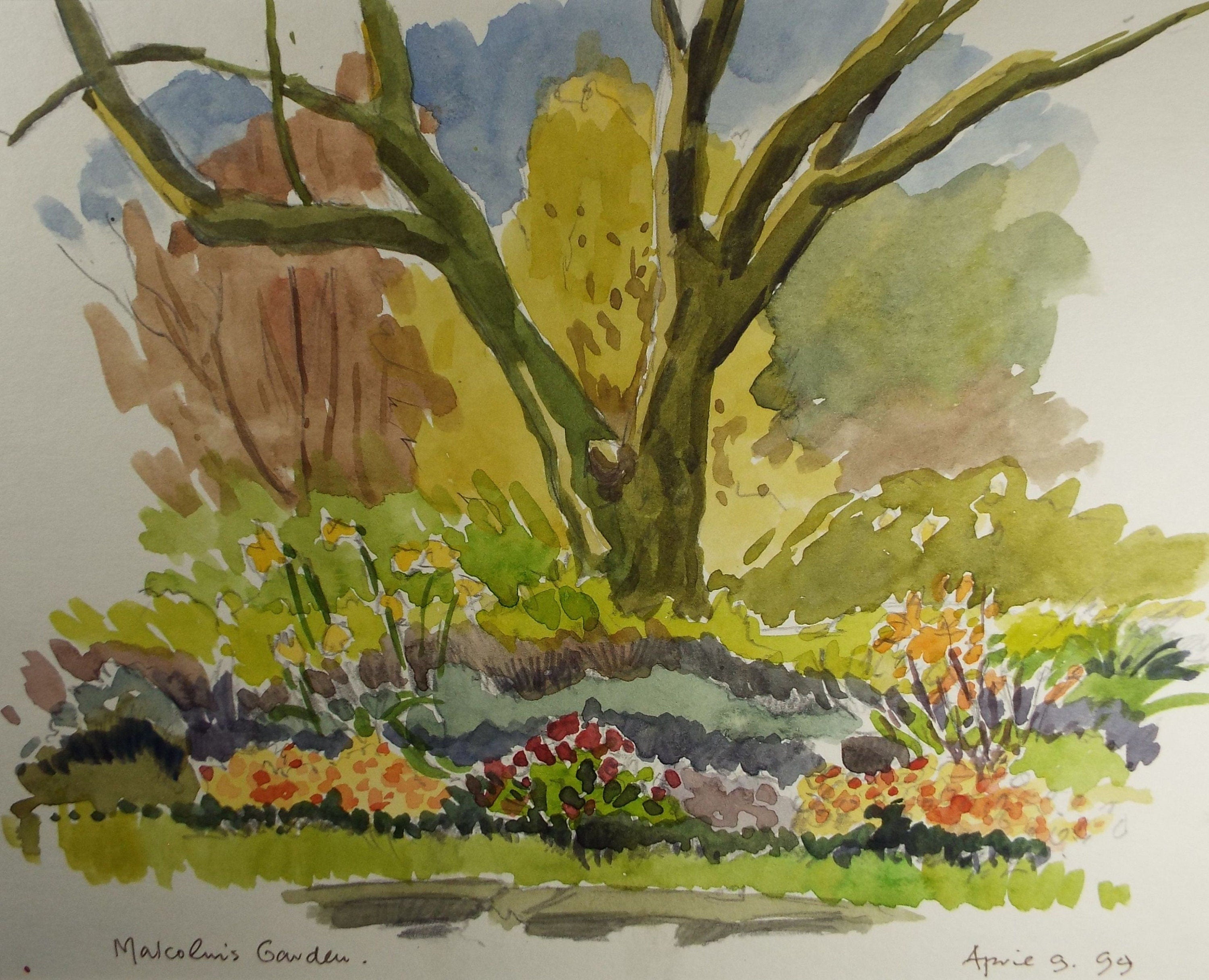 Terry Shelbourne (1930-2020), British,  'Malcolm's Garden' - Original Watercolour on Paper, Double Mounted ready for framing