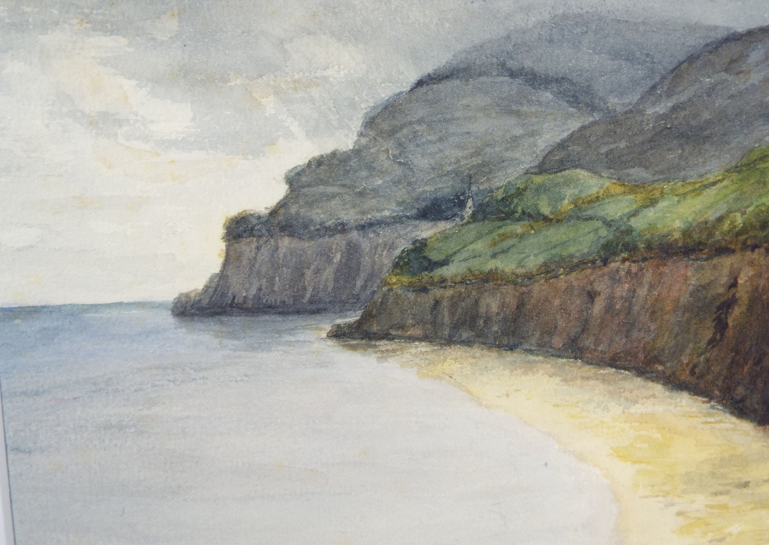 Original Watercolour, 'Cliffs with Sandy Beach', c1910,  Unknown Artist