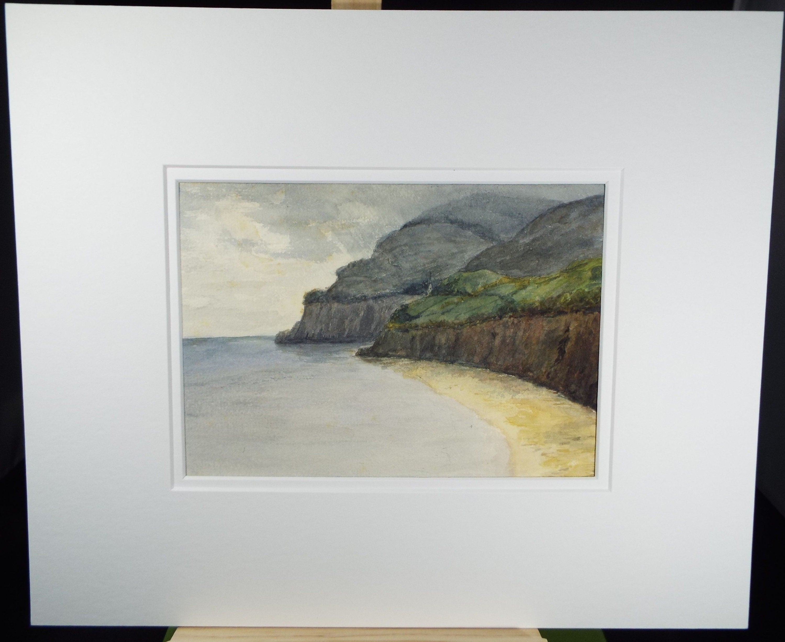 Original Watercolour, 'Cliffs with Sandy Beach', c1910,  Unknown Artist