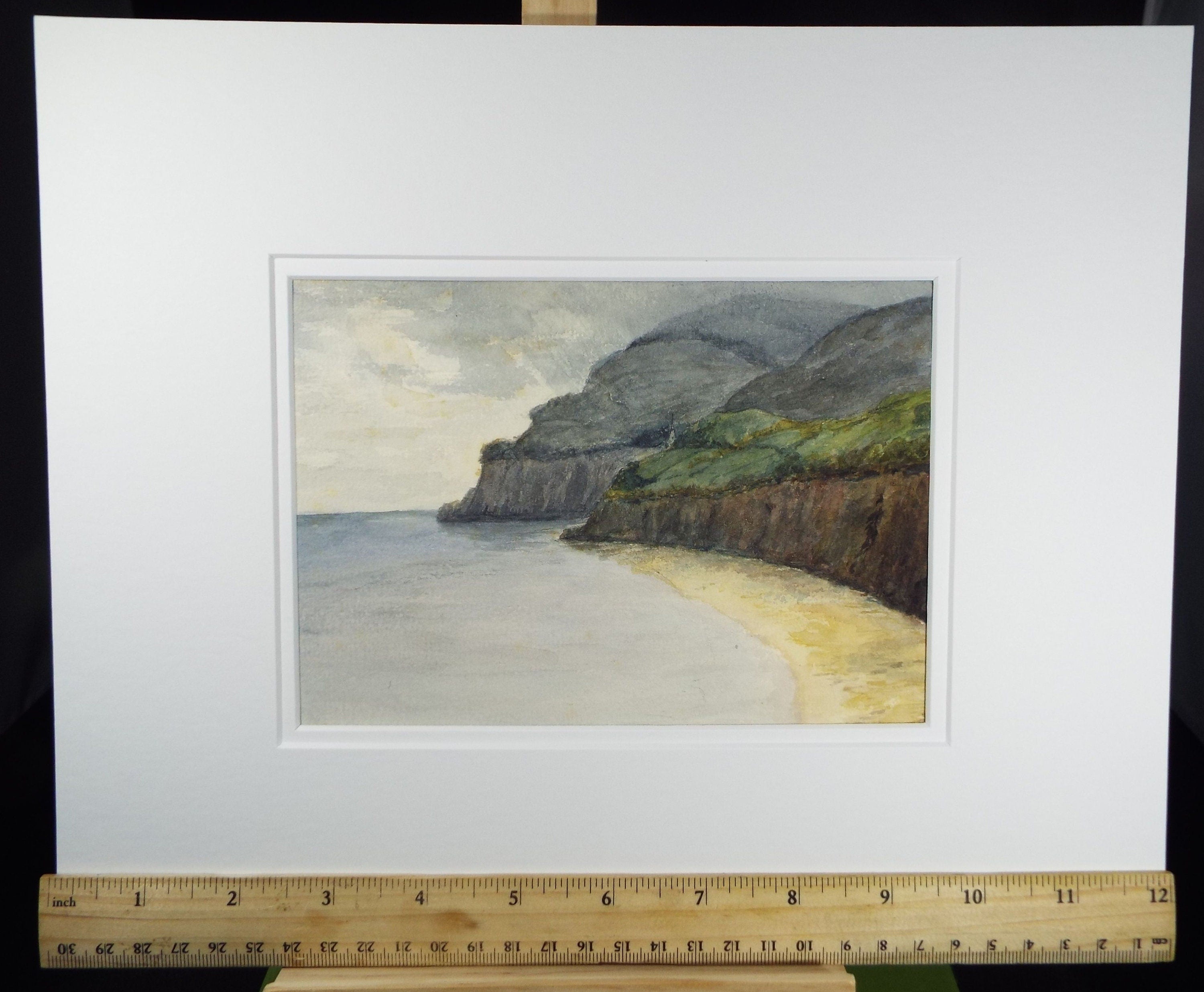 Original Watercolour, 'Cliffs with Sandy Beach', c1910,  Unknown Artist