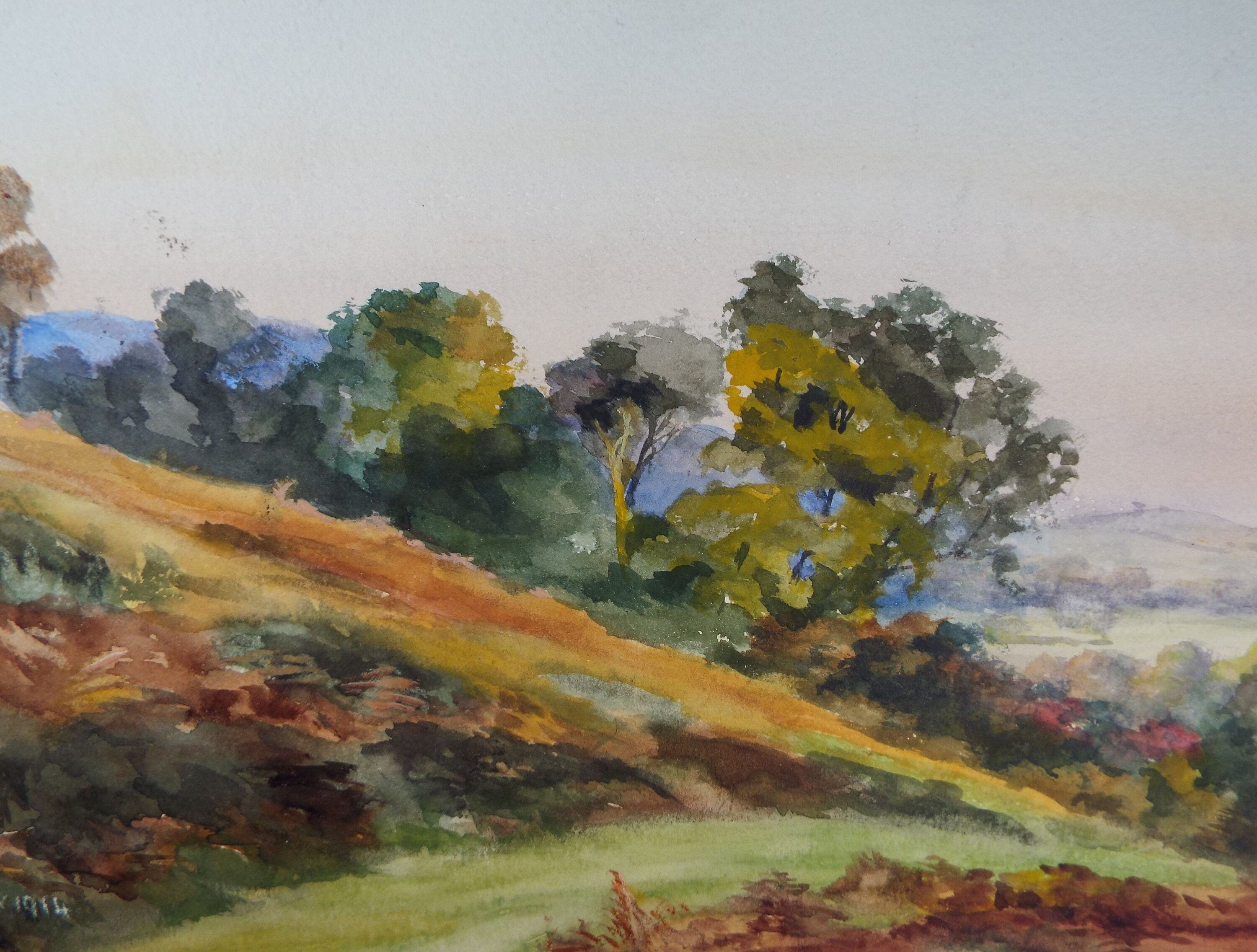 Original Watercolour, 'Autumn Hillside', 1914, Gabriel Thompson (1861-c1935)