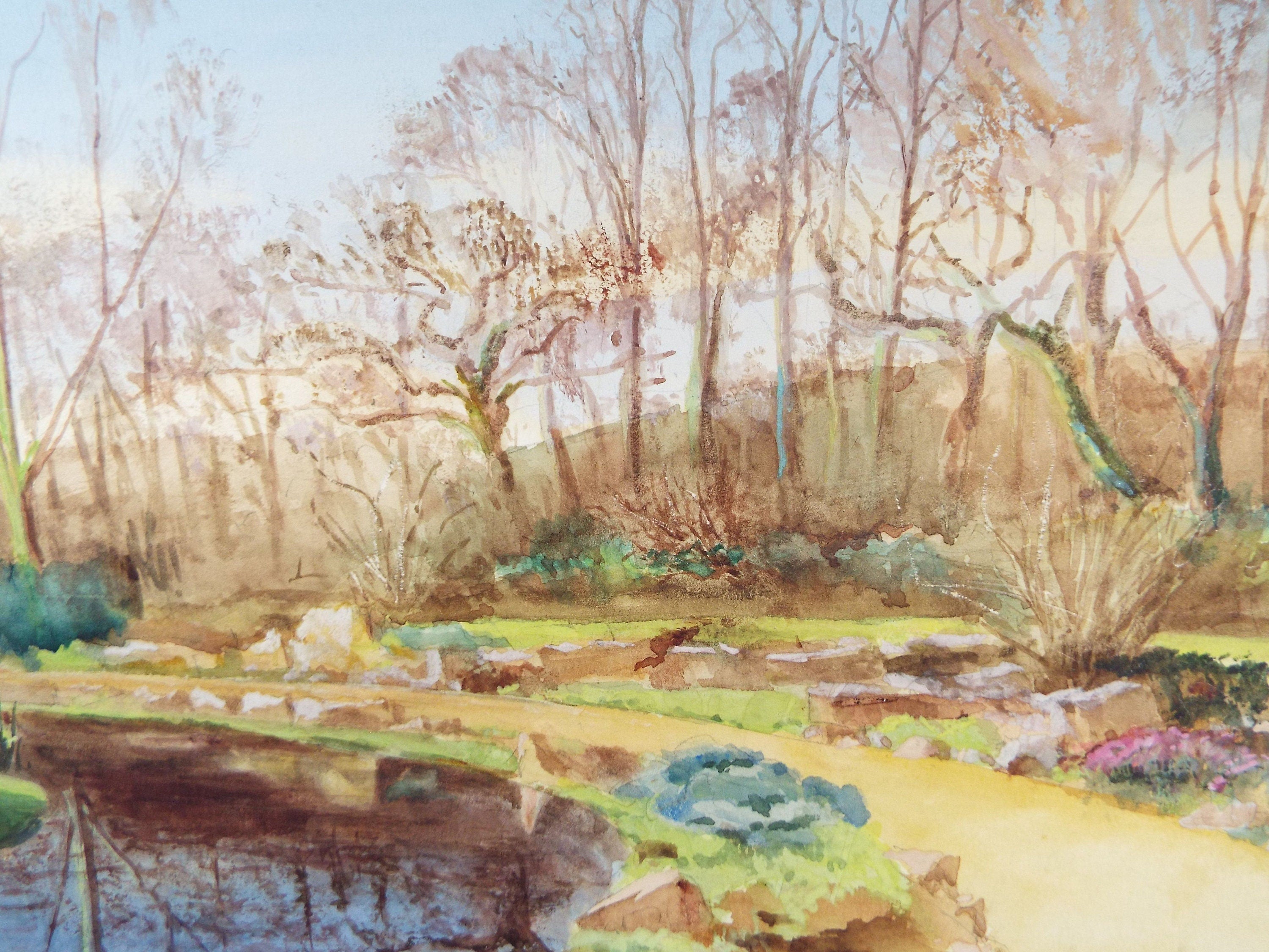 Original Watercolour, 'Lakeside Path in Winter', c1910, Gabriel Thompson (1861-1935)