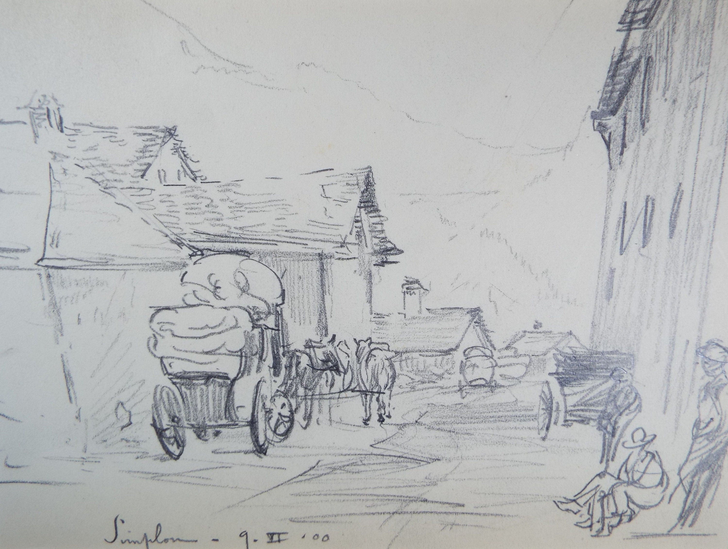 Original Pencil drawing , 'Simplon, Switzerland' 1900, Gabriel Thompson (1861-c1935)