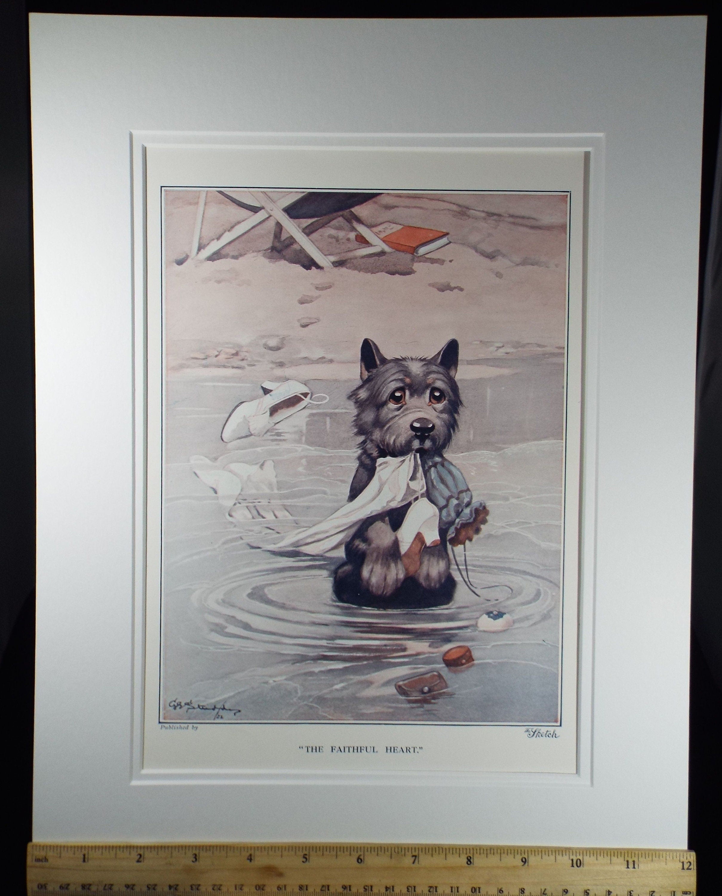 Bonzo the Dog - G. E Studdy, 'The Faithful Heart', Vintage 1920's Print, Large in size, Published by 'The Sketch' magazine