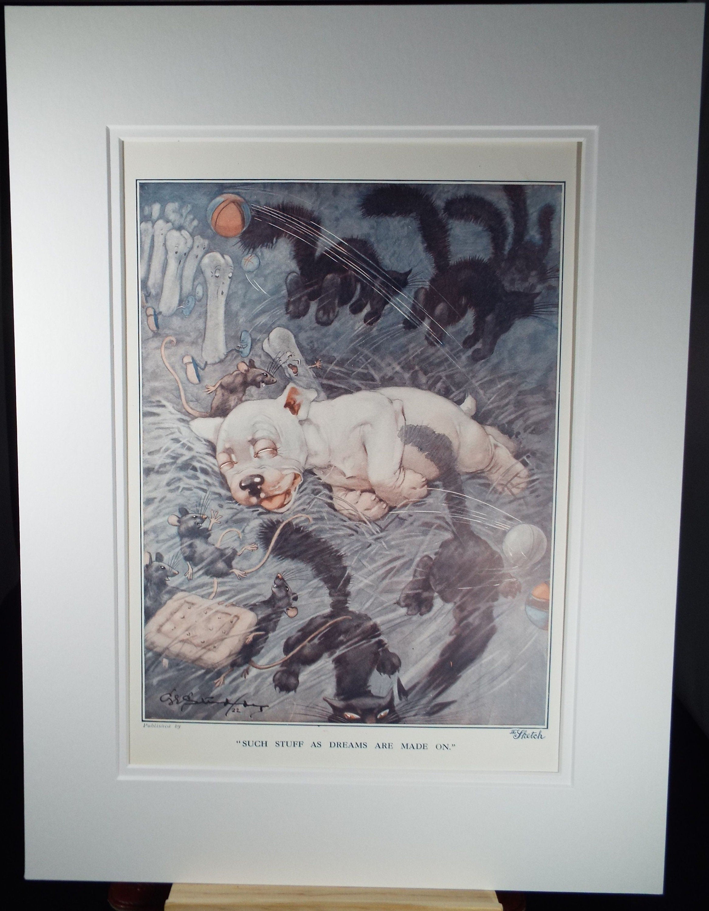 Bonzo the Dog - G. E Studdy, 'As stuff as dreams are made on', Vintage 1920's Print, Large in size, Published by 'The Sketch' magazine