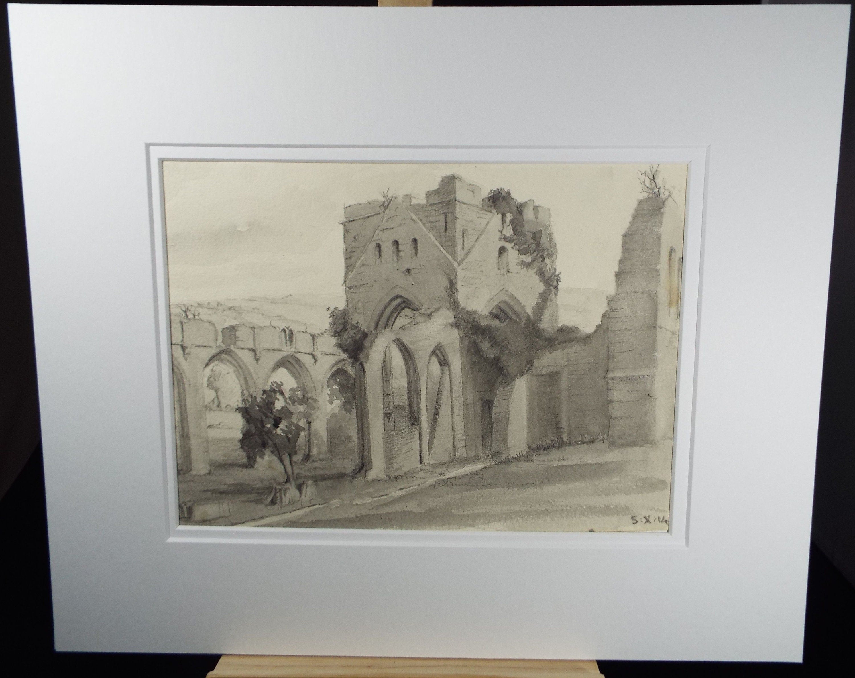 Original Pencil & Wash , 'Abbey in Ruins' 1914, Gabriel Thompson (1861-c1935)