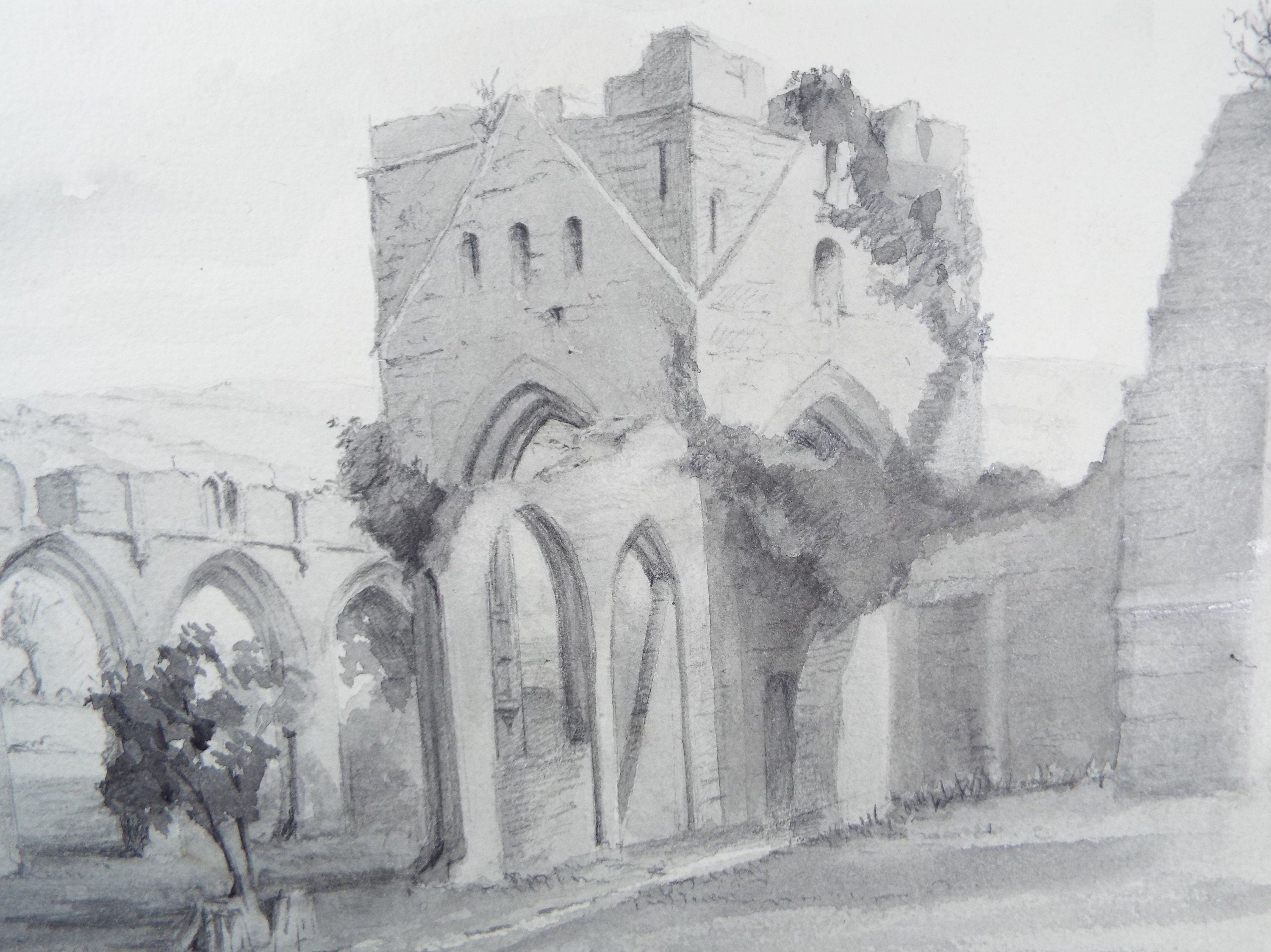 Original Pencil & Wash , 'Abbey in Ruins' 1914, Gabriel Thompson (1861-c1935)