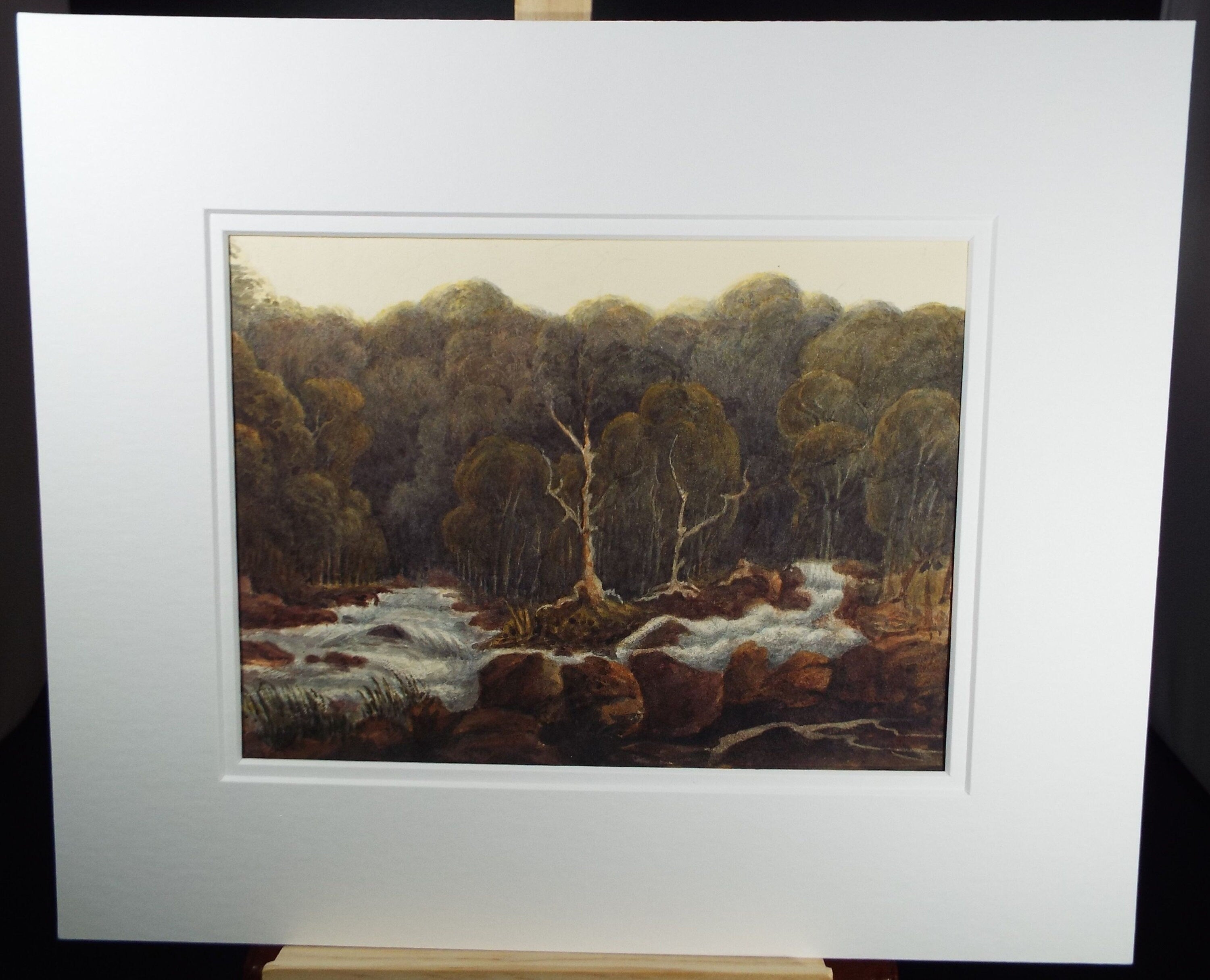 Original Watercolour c1820's,'Trees on a Rocky Riverbank' -  'Unknown Artist - River Rapids - Whitewater, Woodland