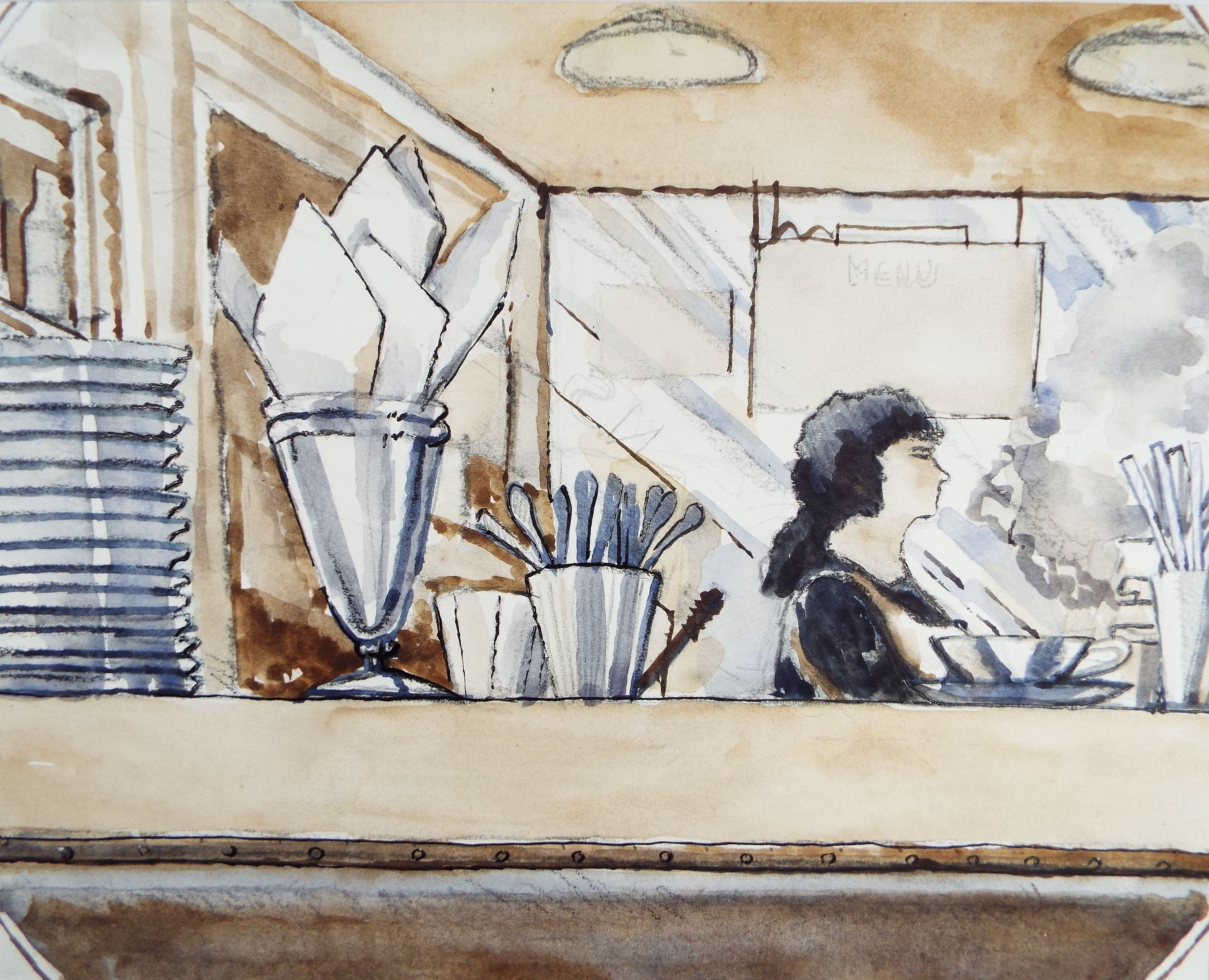 Original Watercolour, 20th Century Scottish School, 'The Cafe' c1980's - Donald Mackenzie b 1944