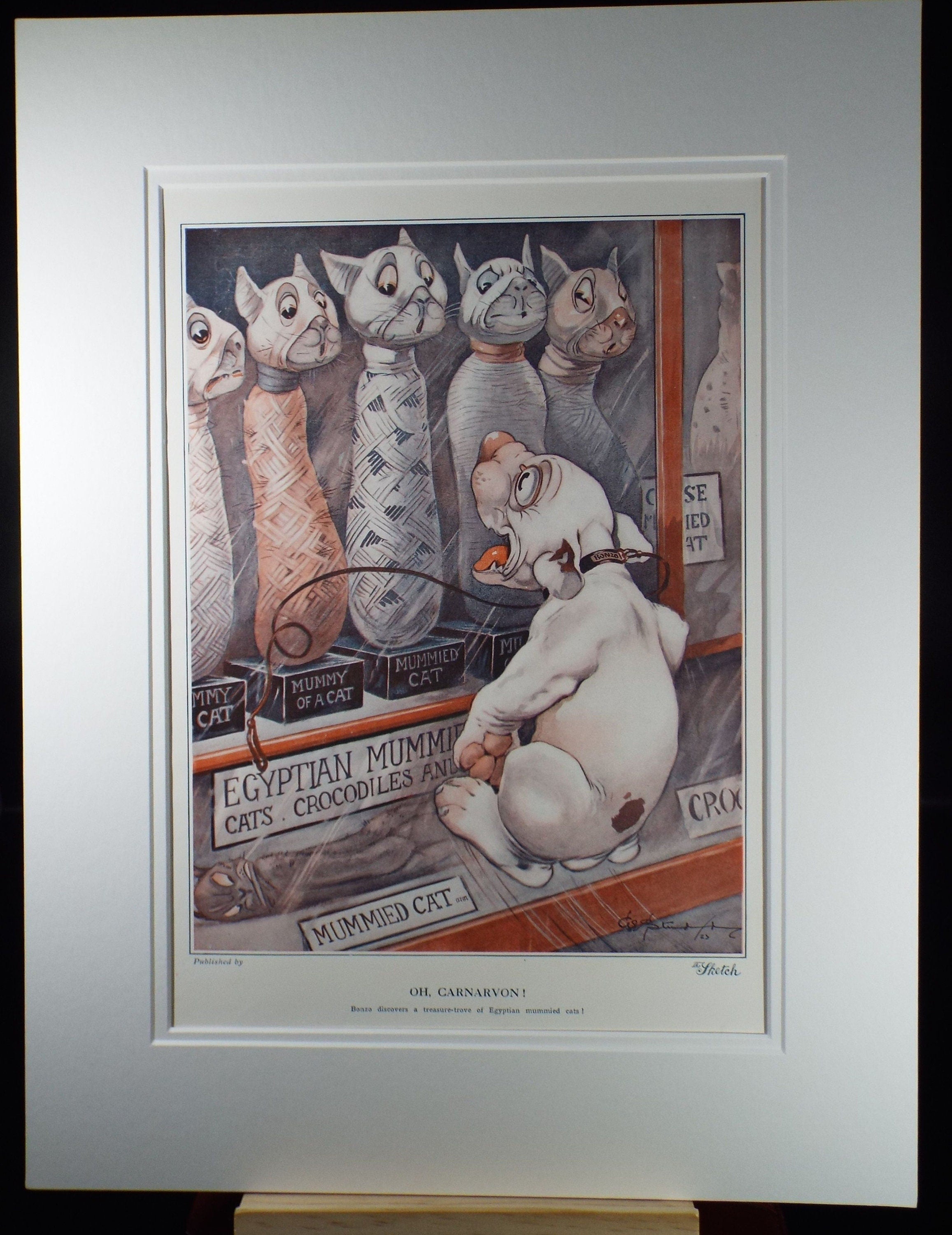 Bonzo the Dog - G. E Studdy, 'Oh, Carnarvon!', Vintage 1920's Print, Large in size, Published by 'The Sketch' magazine