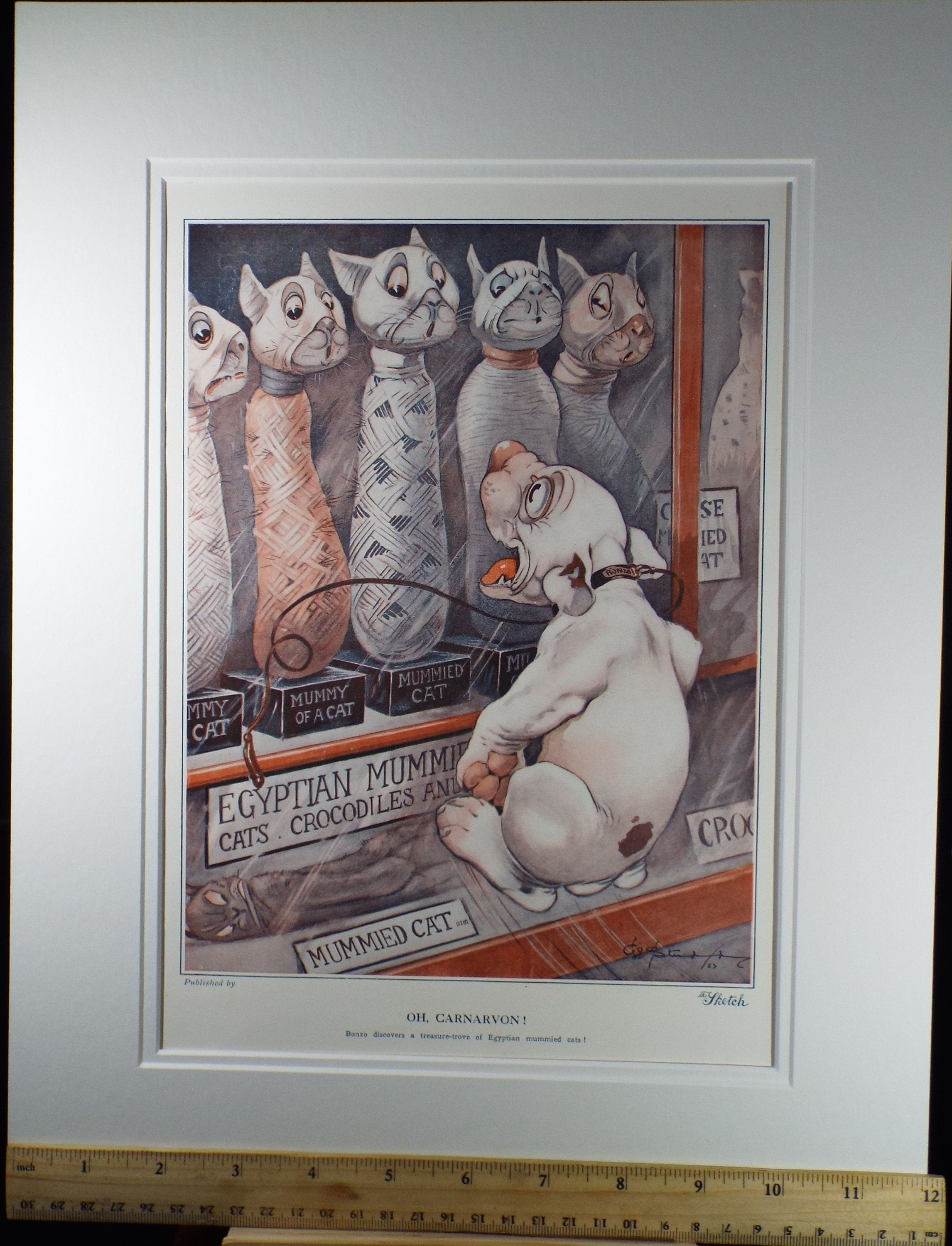 Bonzo the Dog - G. E Studdy, 'Oh, Carnarvon!', Vintage 1920's Print, Large in size, Published by 'The Sketch' magazine