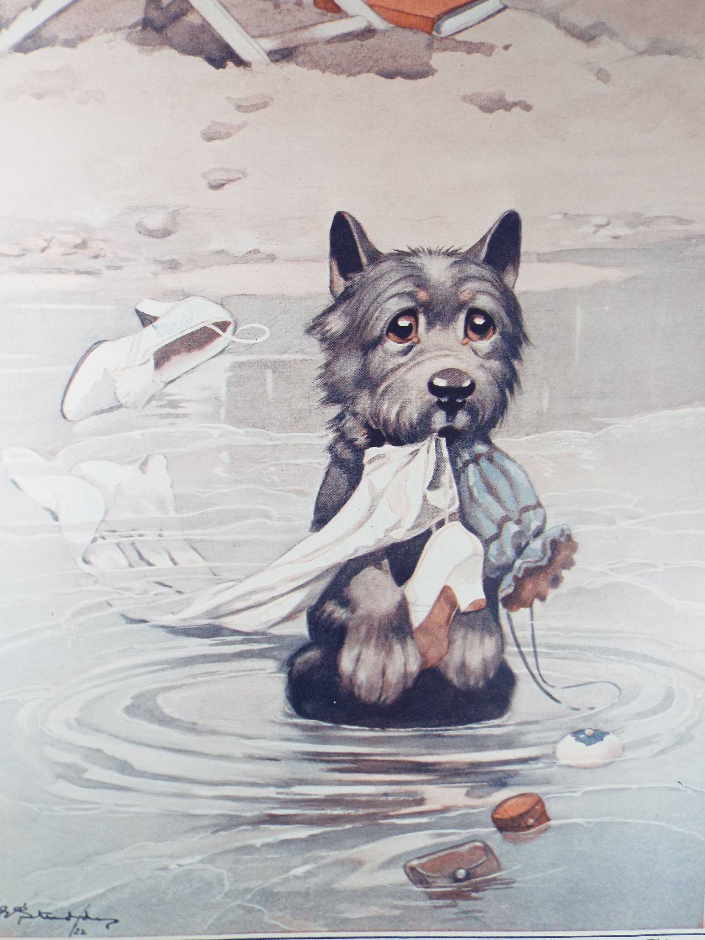 Bonzo the Dog - G. E Studdy, 'The Faithful Heart', Vintage 1920's Print, Large in size, Published by 'The Sketch' magazine