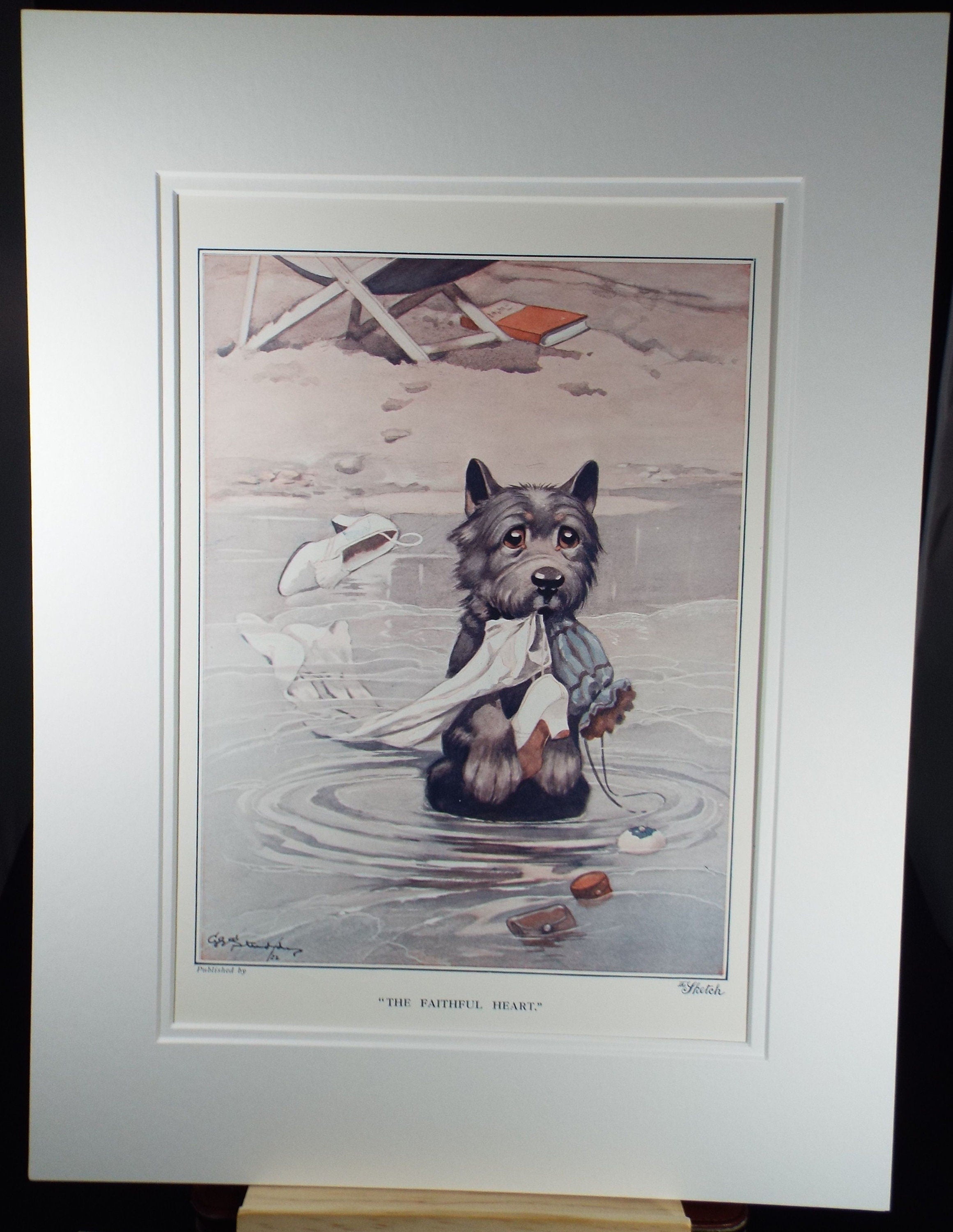 Bonzo the Dog - G. E Studdy, 'The Faithful Heart', Vintage 1920's Print, Large in size, Published by 'The Sketch' magazine