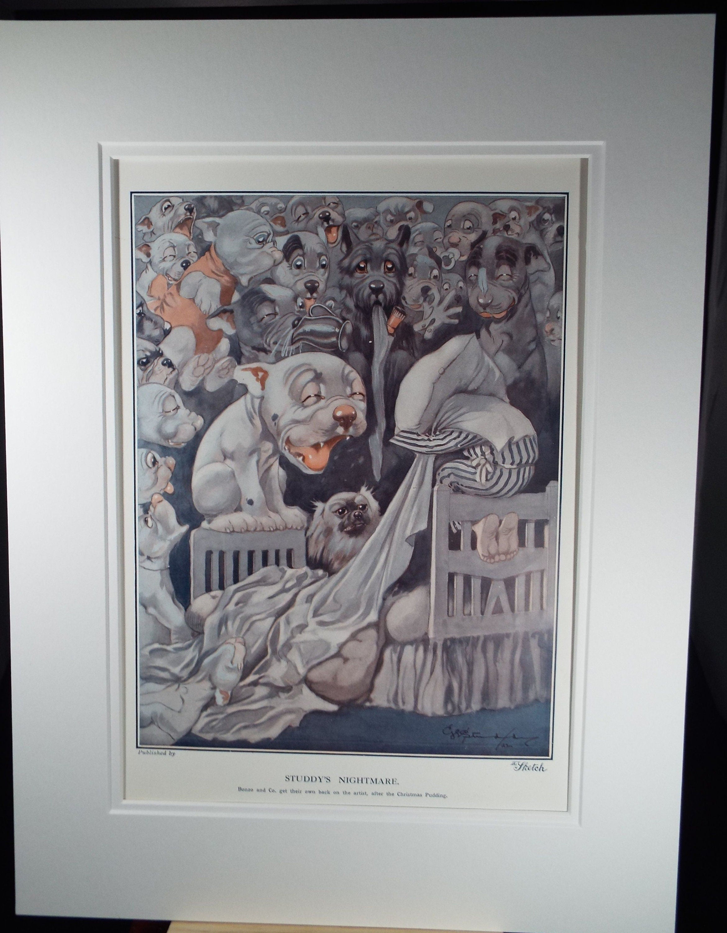 Bonzo the Dog - G. E Studdy, 'Studdy's Nightmare', Vintage 1920's Print, Large in size, Published by 'The Sketch' magazine