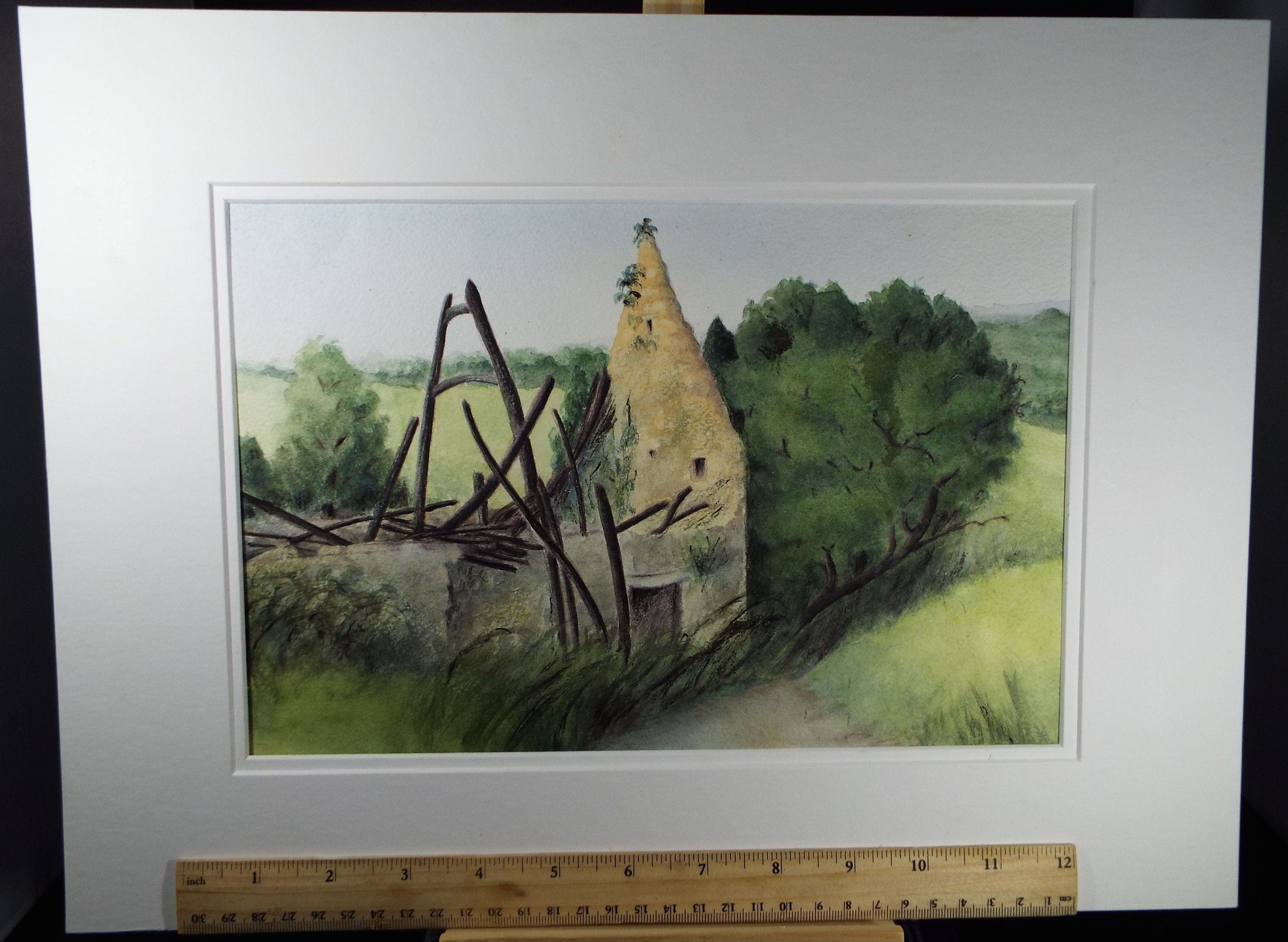 Original Watercolour & Gouache, 'Abandoned Cottage in a Landscape', Olive Van Klaveren (20th Century), Impressionist Continental Landscape