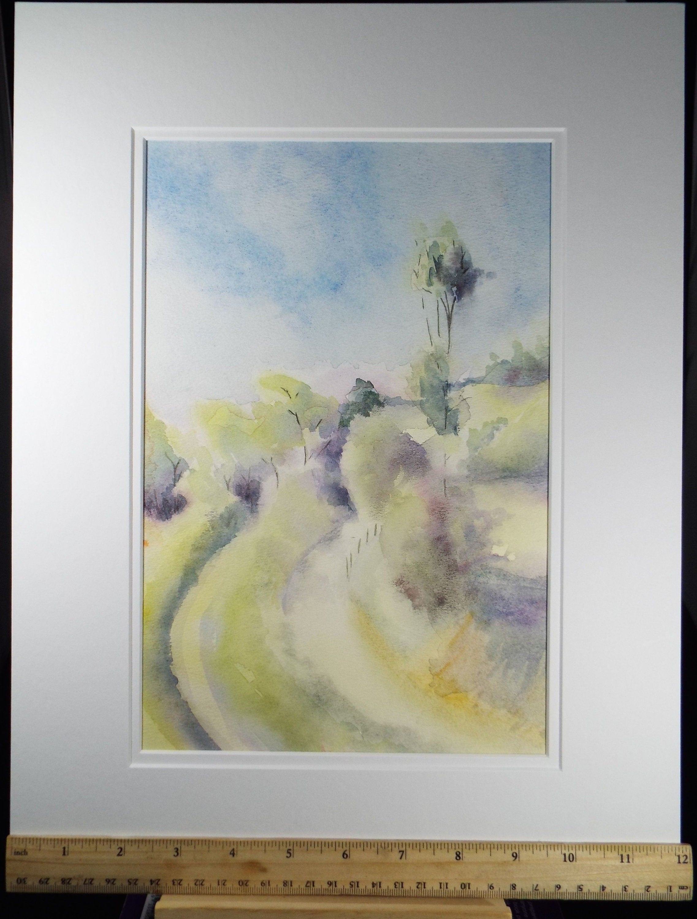 Original Watercolour & Gouache, 'Country Lane in Green' 1980's, Olive Van Klaveren, Impressionist Continental Landscape