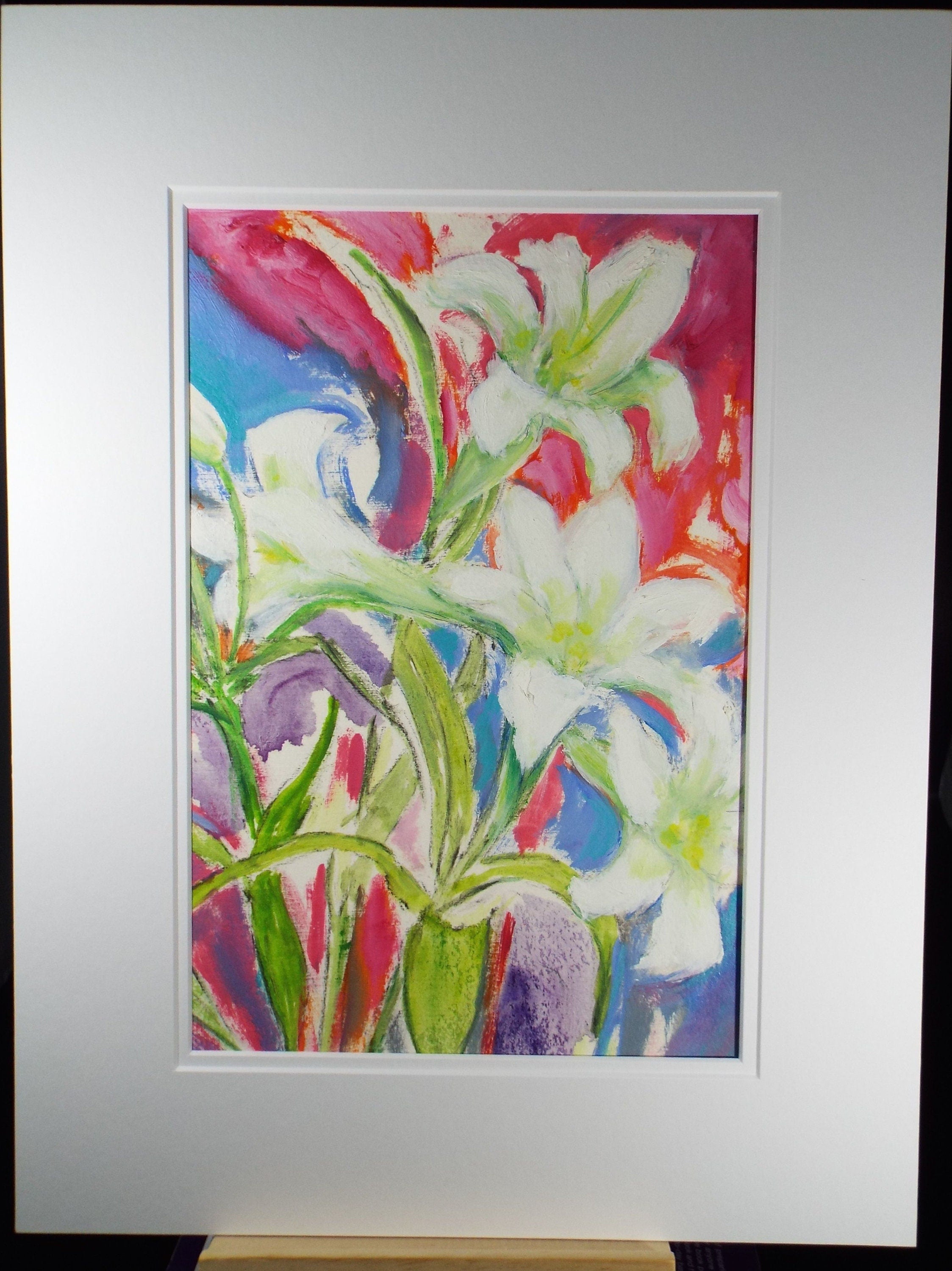 Original Watercolour & Gouache, 'Still life of Lilies' 1980's, Olive Van Klaveren (20th Century)