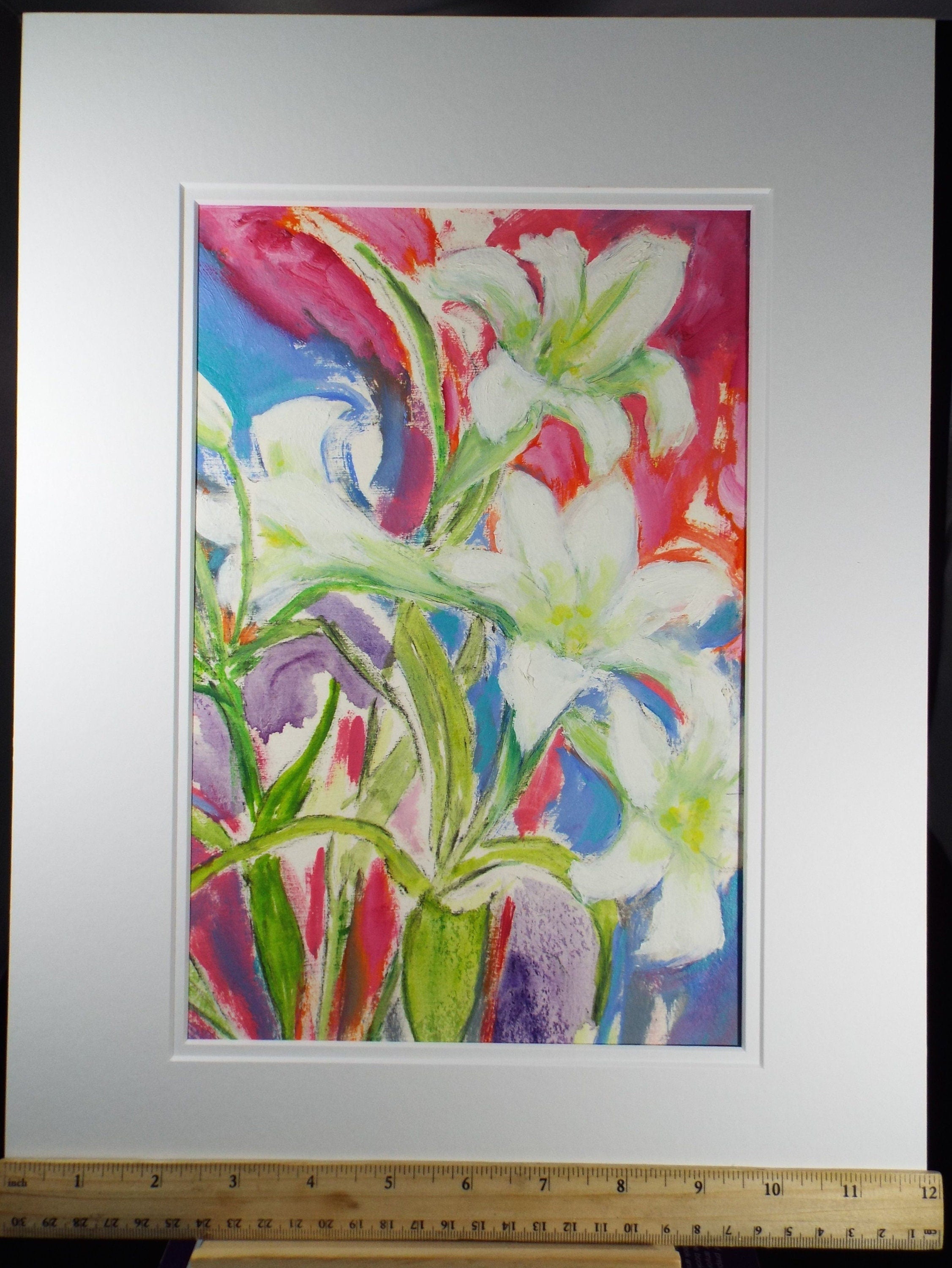 Original Watercolour & Gouache, 'Still life of Lilies' 1980's, Olive Van Klaveren (20th Century)