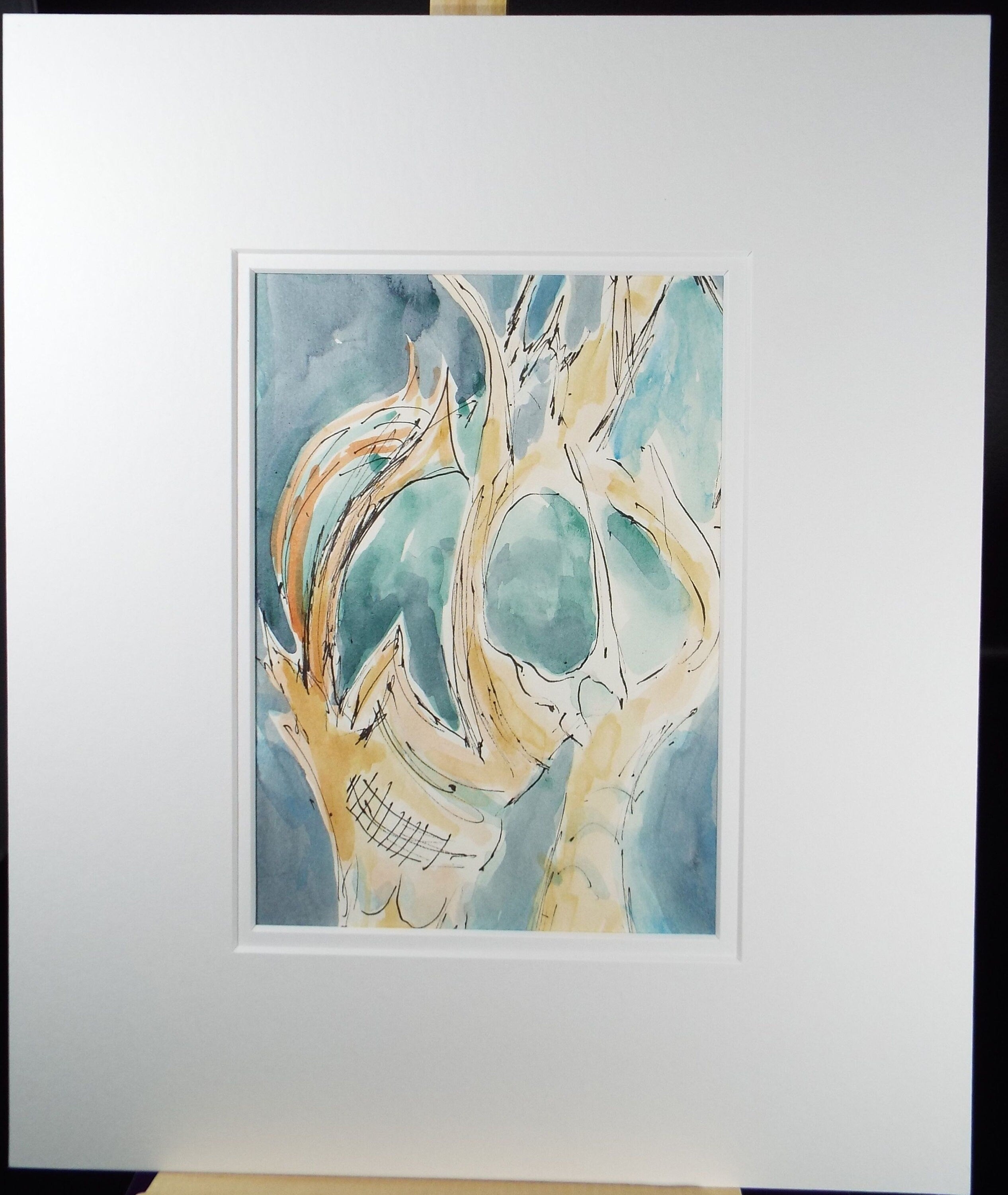 Original Watercolour & Ink, 'Ossified Abstract with Blue' circa 1980's, Olive Van Klaveren (20th Century)