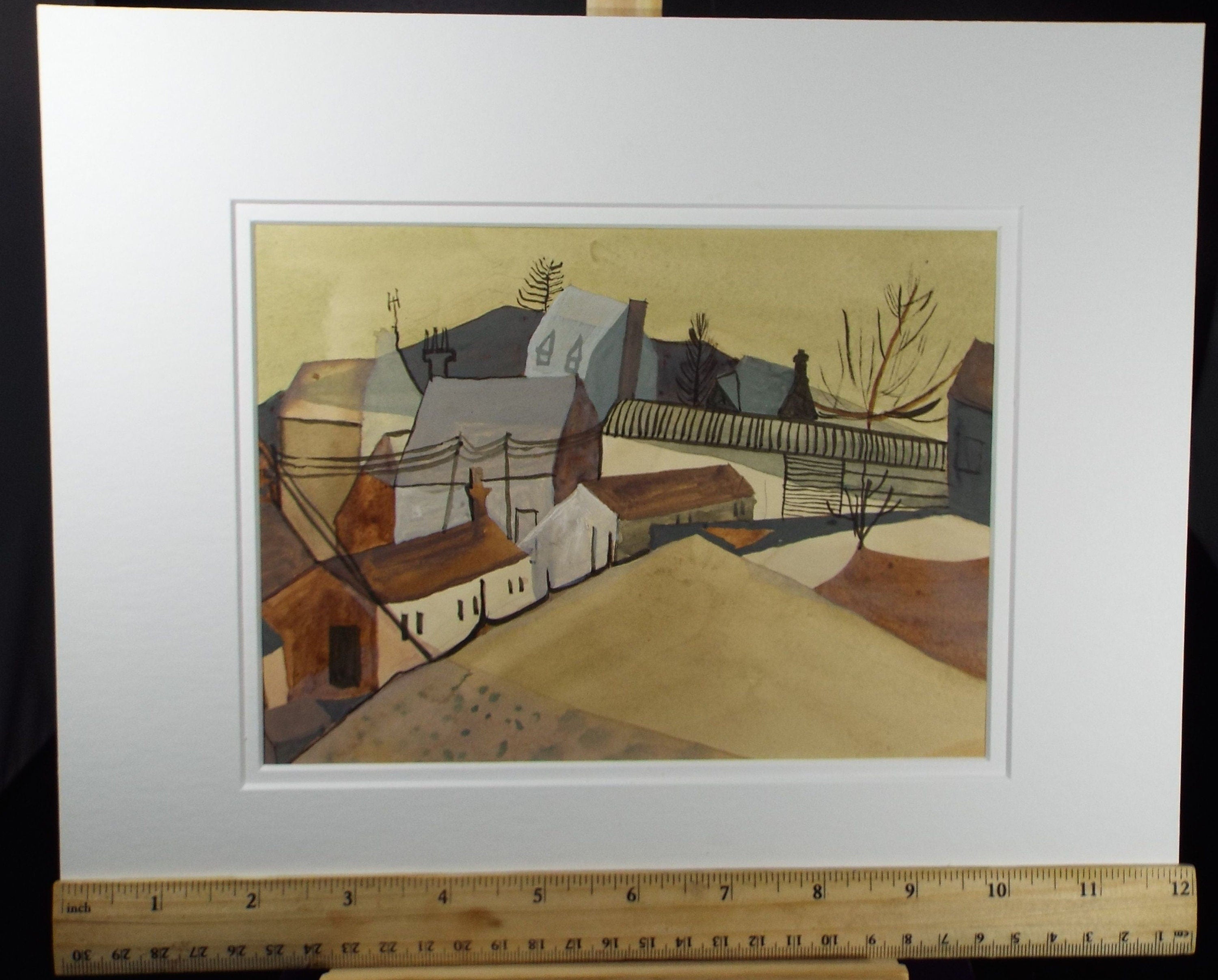 Original Watercolour & Gouache, 'The Village' 1980's, Olive Van Klaveren