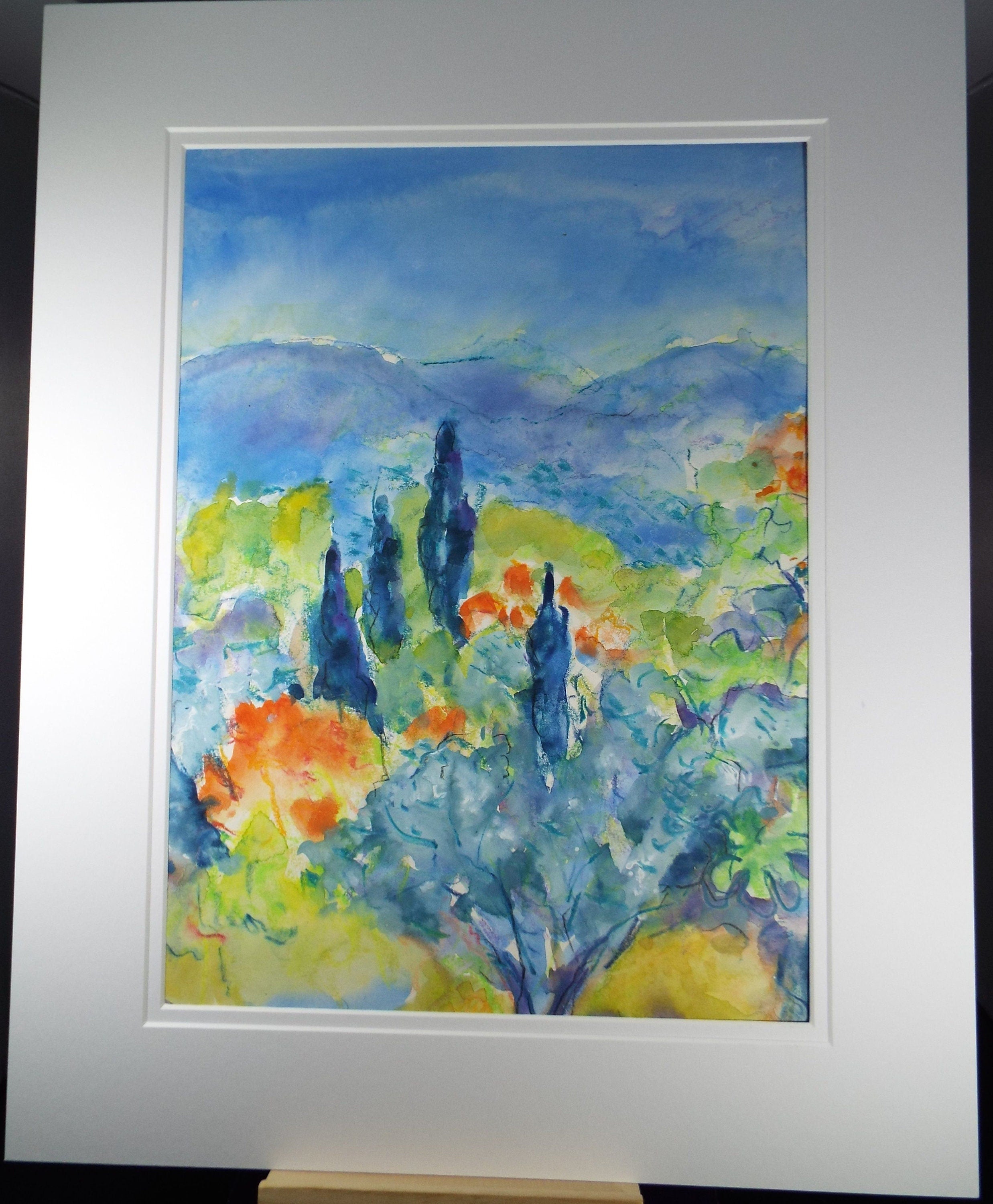 Original Watercolour & Gouache, 'Italian Summer Landscape' 1980's, Olive Van Klaveren (20th Century)