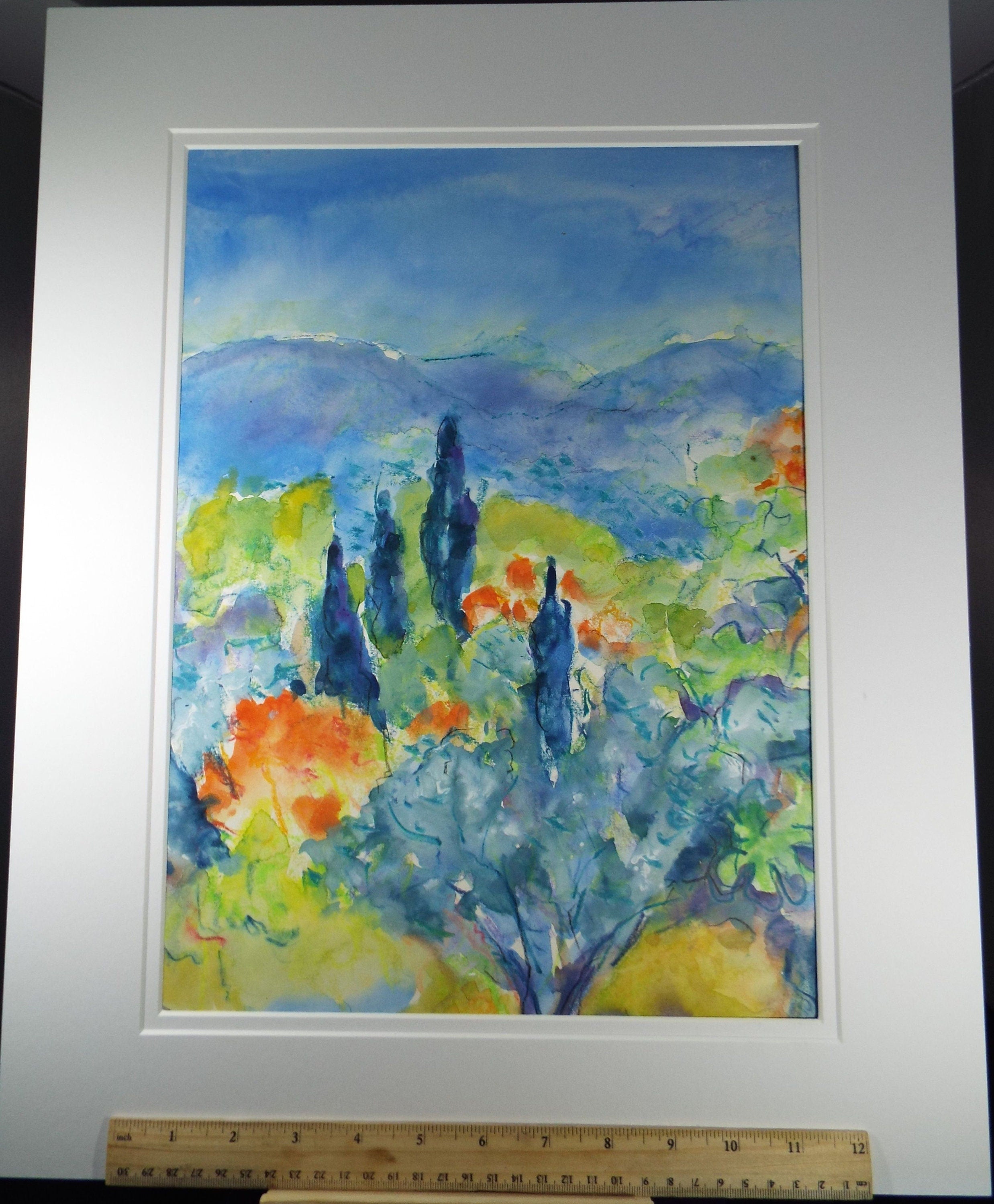 Original Watercolour & Gouache, 'Italian Summer Landscape' 1980's, Olive Van Klaveren (20th Century)