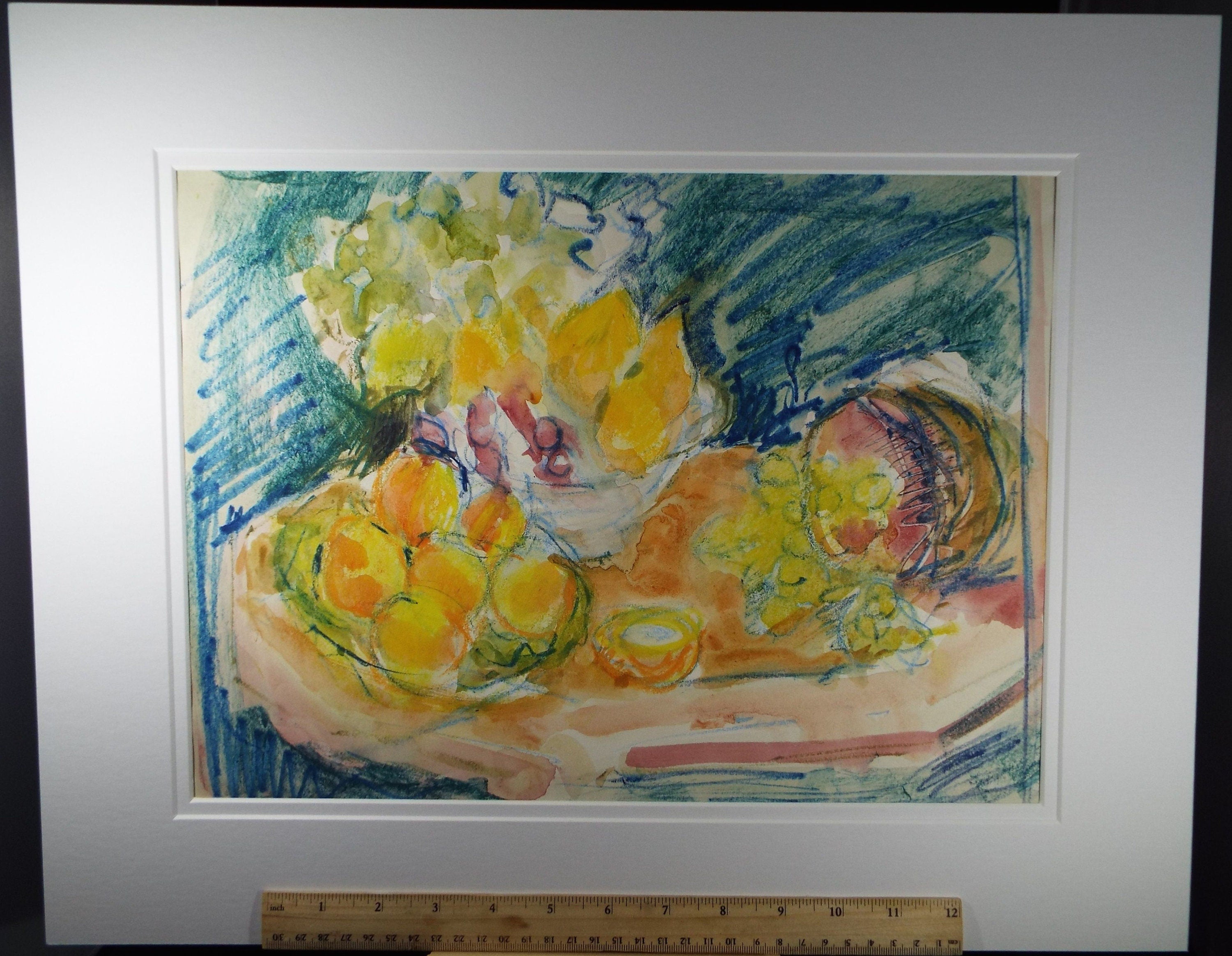 Original Pastel on Paper, 'Still life of Fruit & Ham' 1980's, Olive Van Klaveren (20th Century)