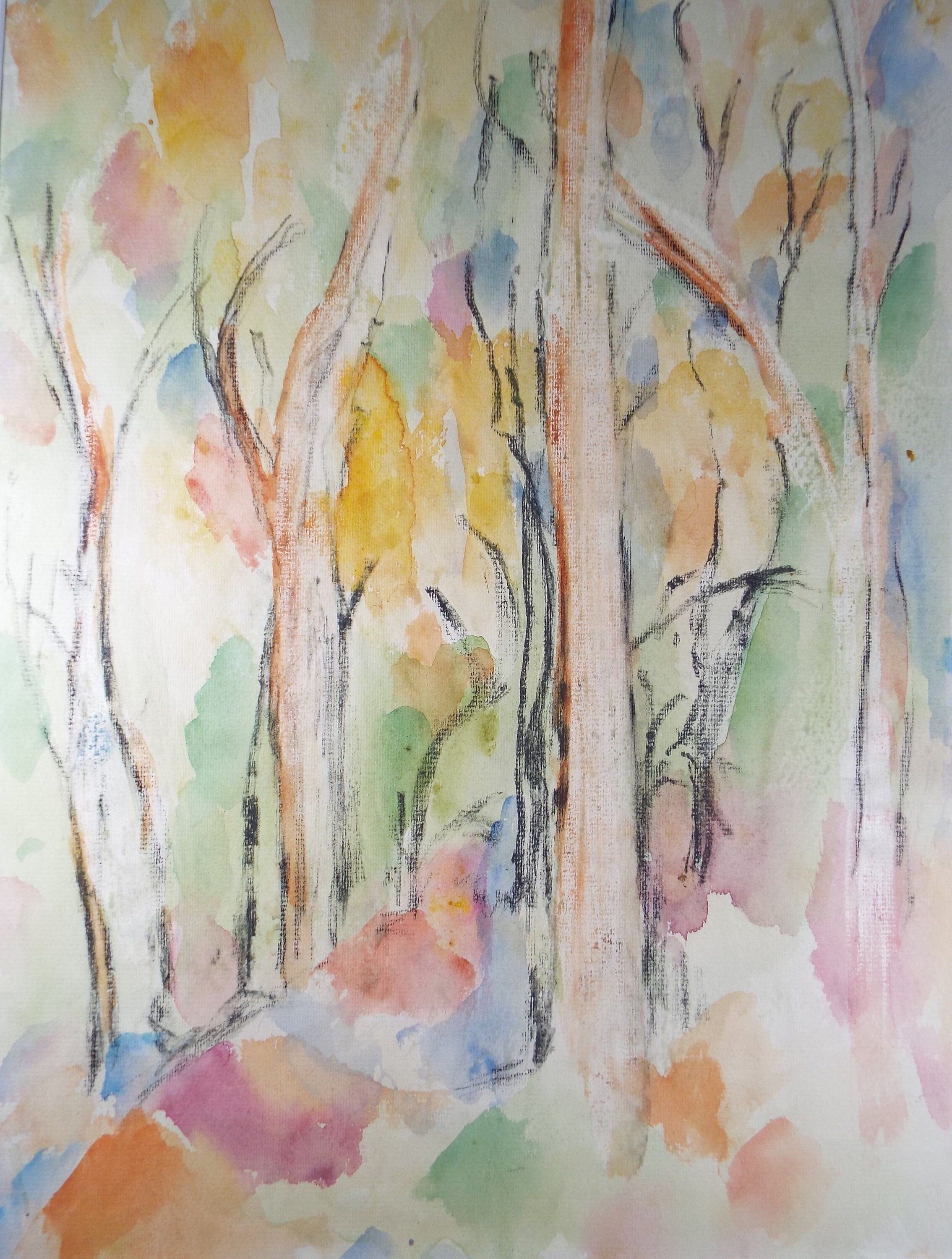 Original Watercolour & Charcoal, 'Abstract Woodland' 1980's, Olive Van Klaveren (20th Century)