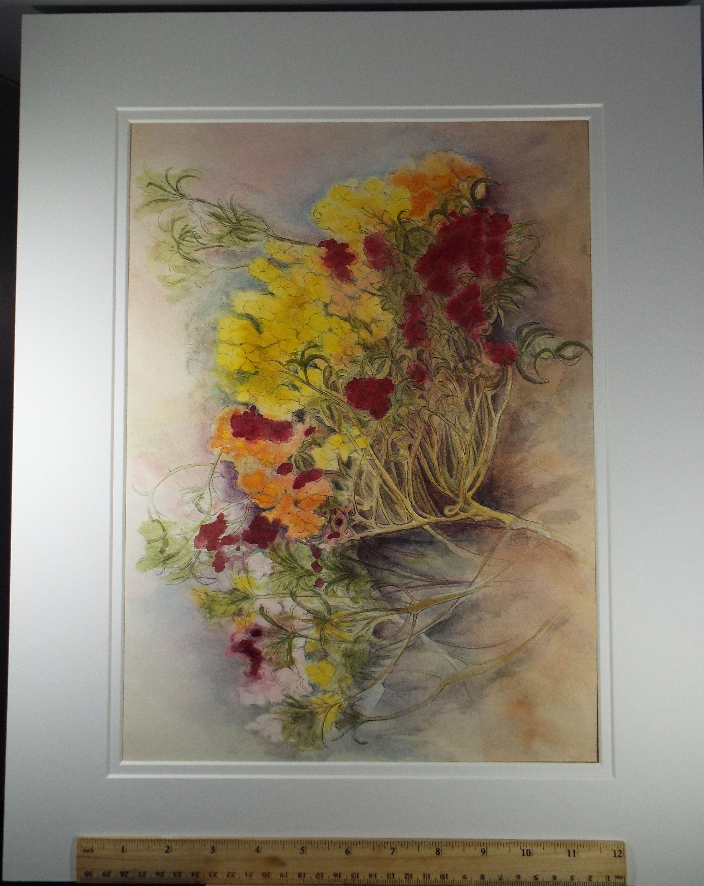 Original Pastel on Paper,  'Still life Flowers', 1980's, Olive Van Klaveren (20th Century)