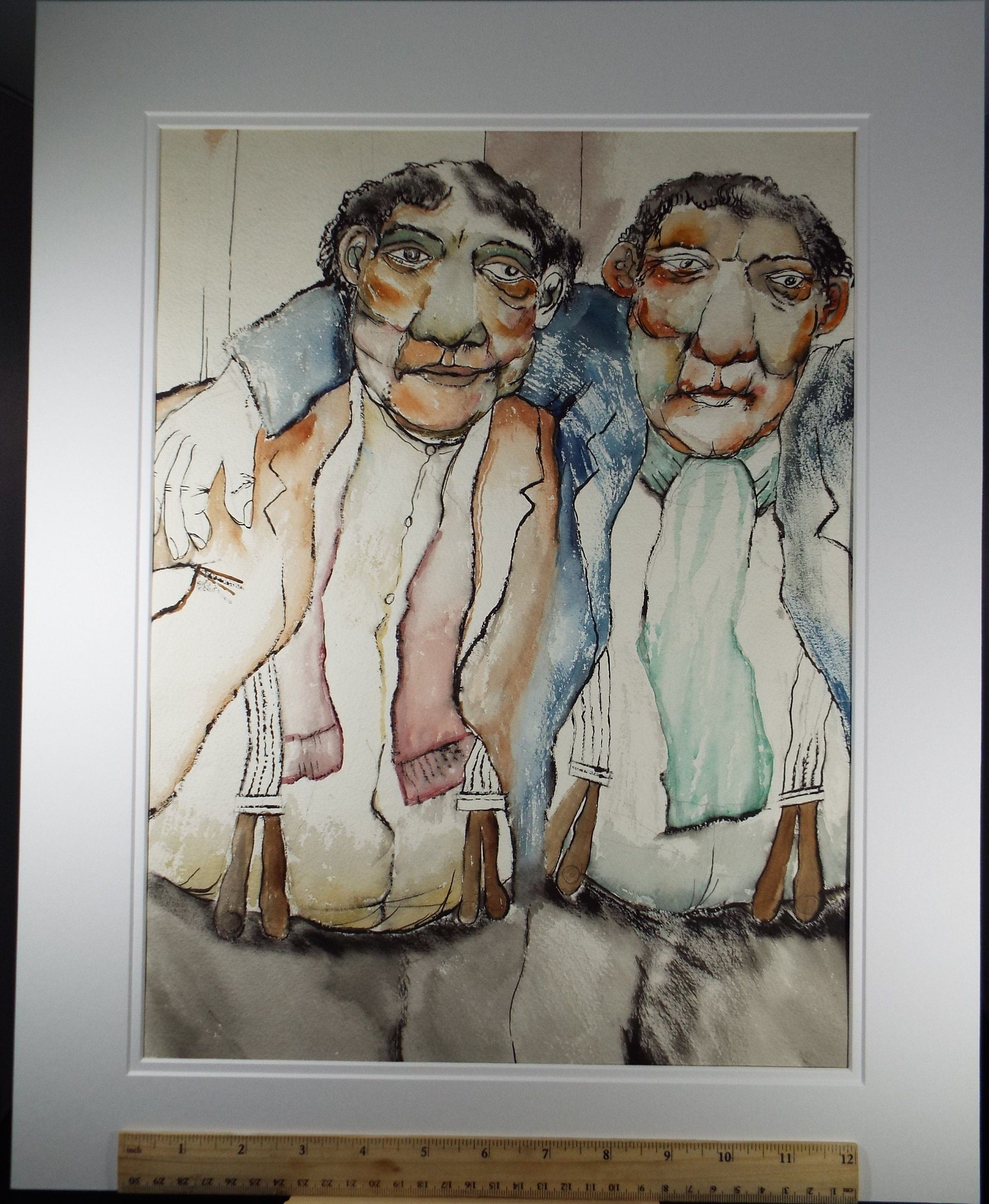 Original Watercolour, 'The Brothers' c1980's - Donald Mackenzie b 1944