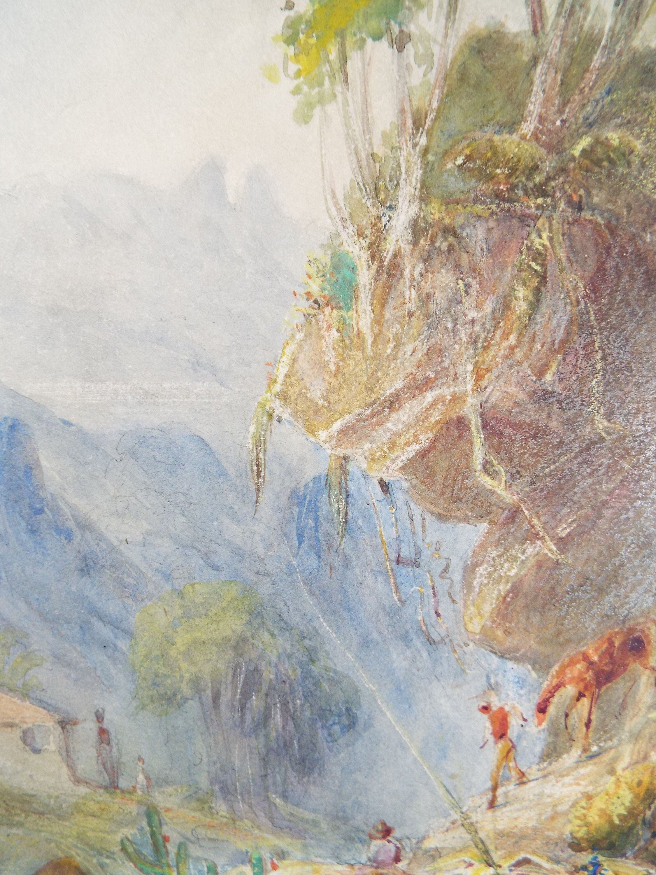 Original Watercolour c1860's, 'The Descent' -  Attributed to H.  Johnson