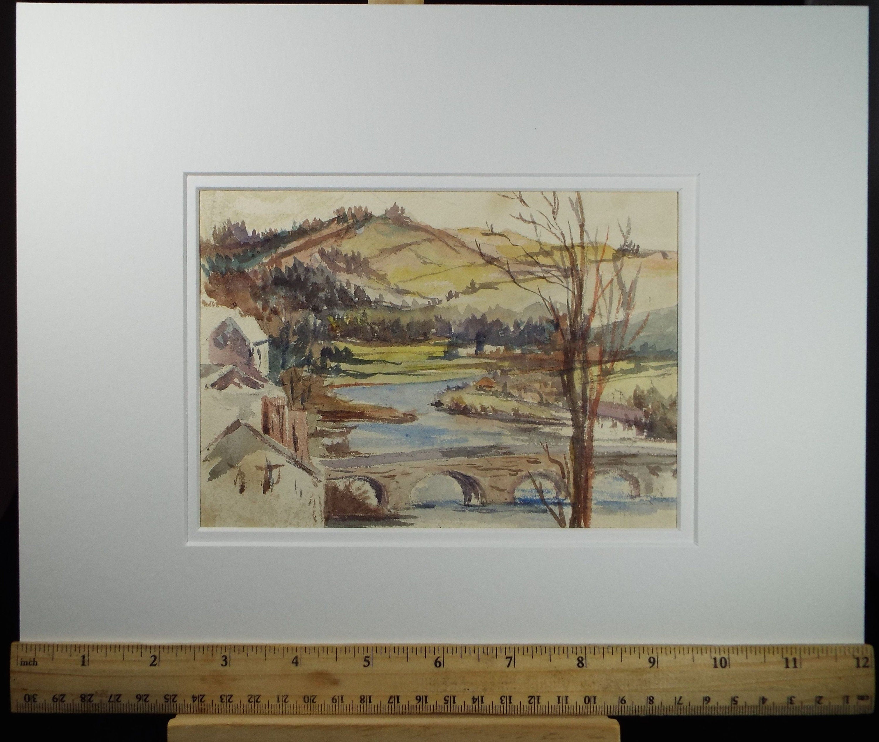 Original Watercolour, Inscribed 'Brecon' River & Town, c1910/20, Artist Unknown