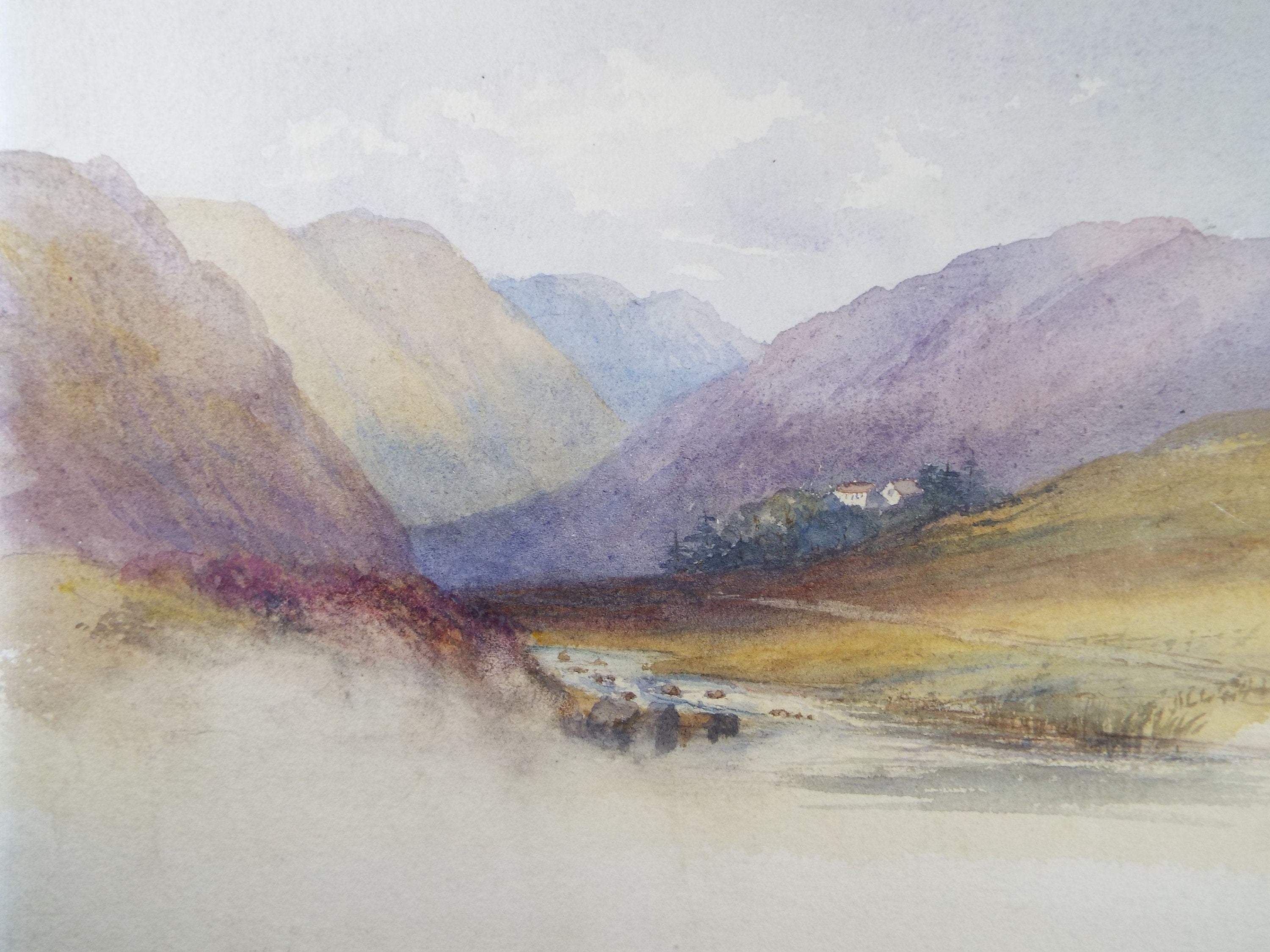 Original Watercolour, 'Village in a Mountainous Landscape', Early 20th Century, Unknown Artist