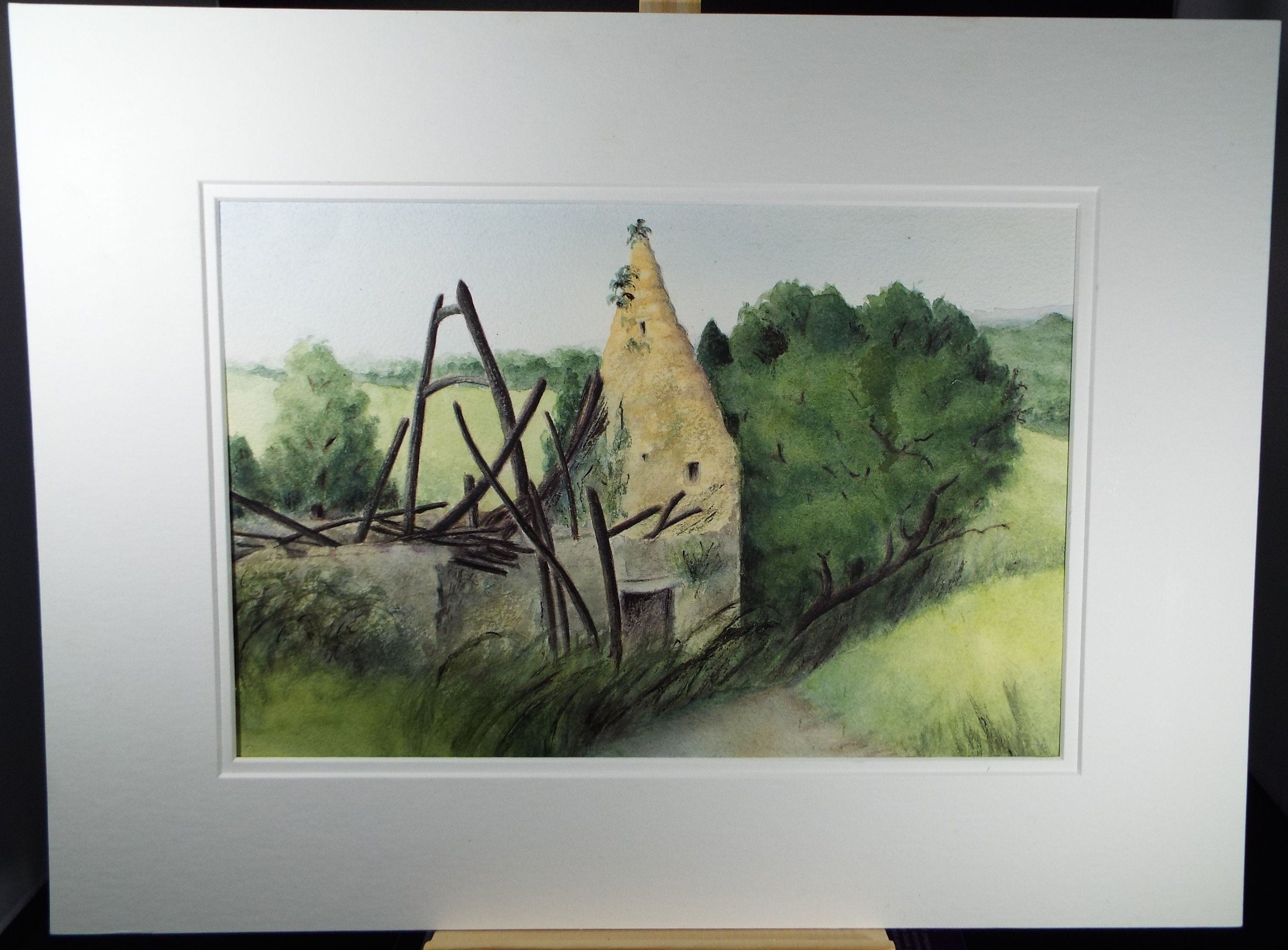 Original Watercolour & Gouache, 'Abandoned Cottage in a Landscape', Olive Van Klaveren (20th Century), Impressionist Continental Landscape