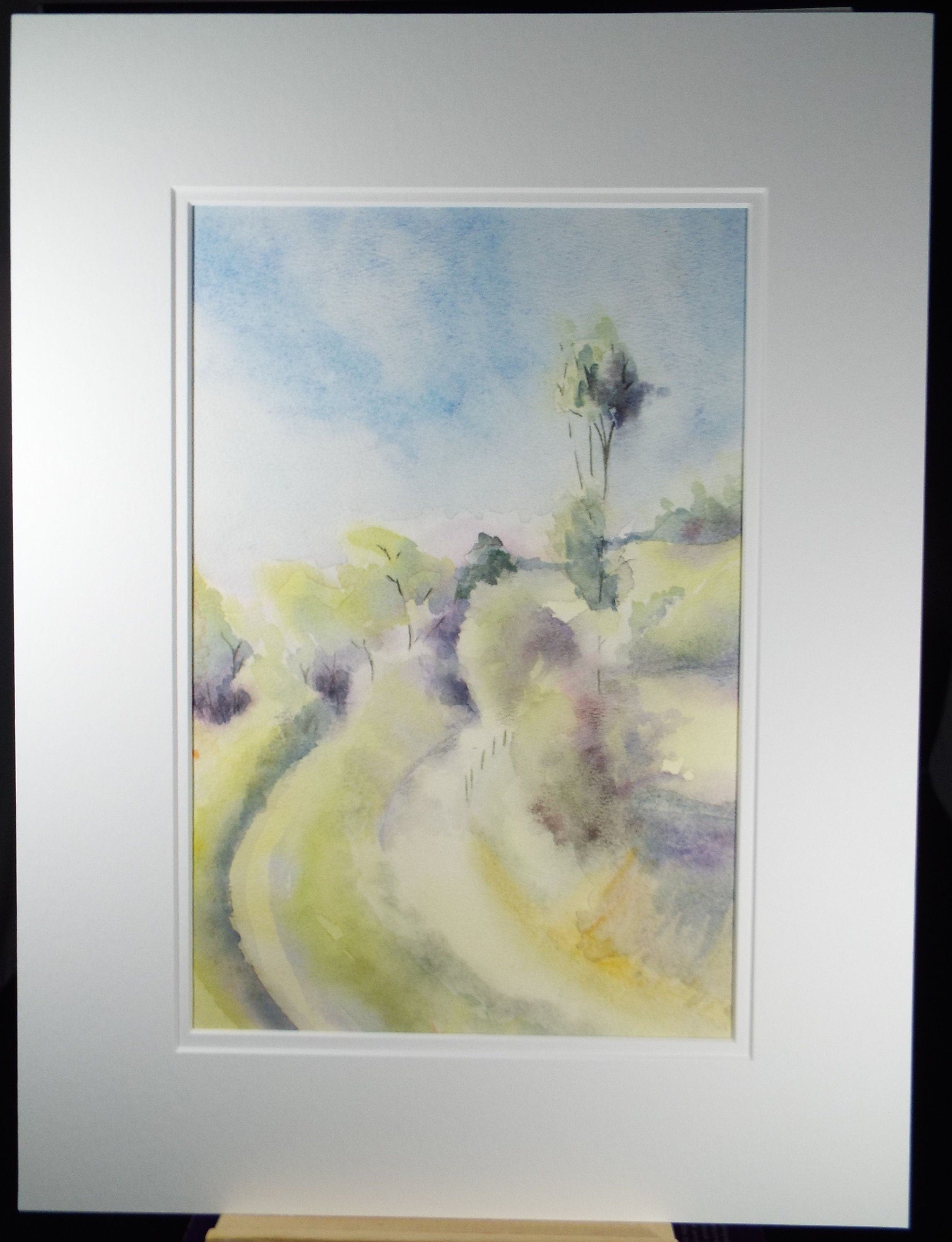 Original Watercolour & Gouache, 'Country Lane in Green' 1980's, Olive Van Klaveren, Impressionist Continental Landscape