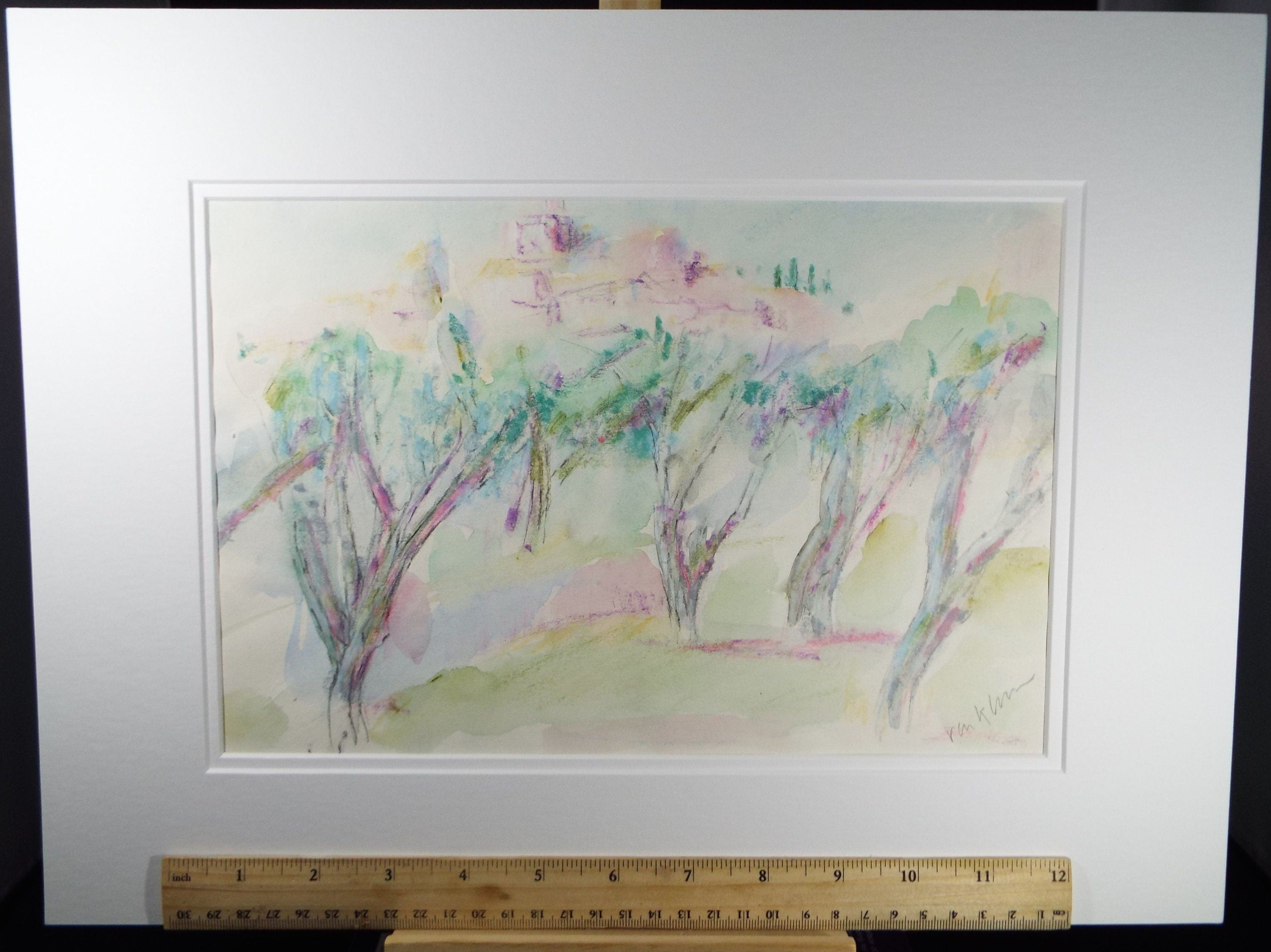 Original Watercolour & Gouache, 'The Olive Grove' 1980's, Olive Van Klaveren, Impressionist Continental Landscape