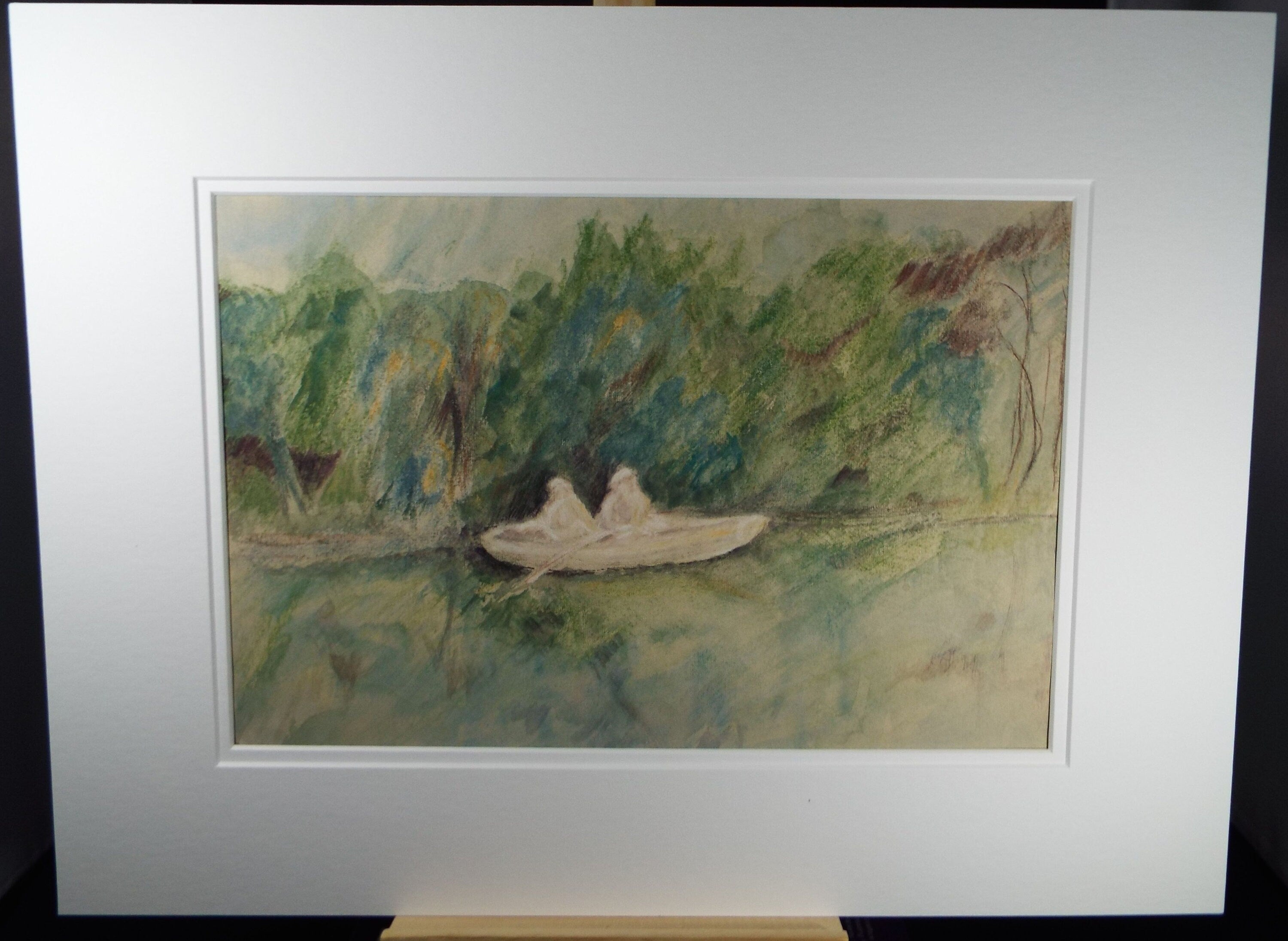 Original Pastel, 'Rowing on the Lake', Olive Van Klaveren (20th Century), Impressionist Continental Landscape