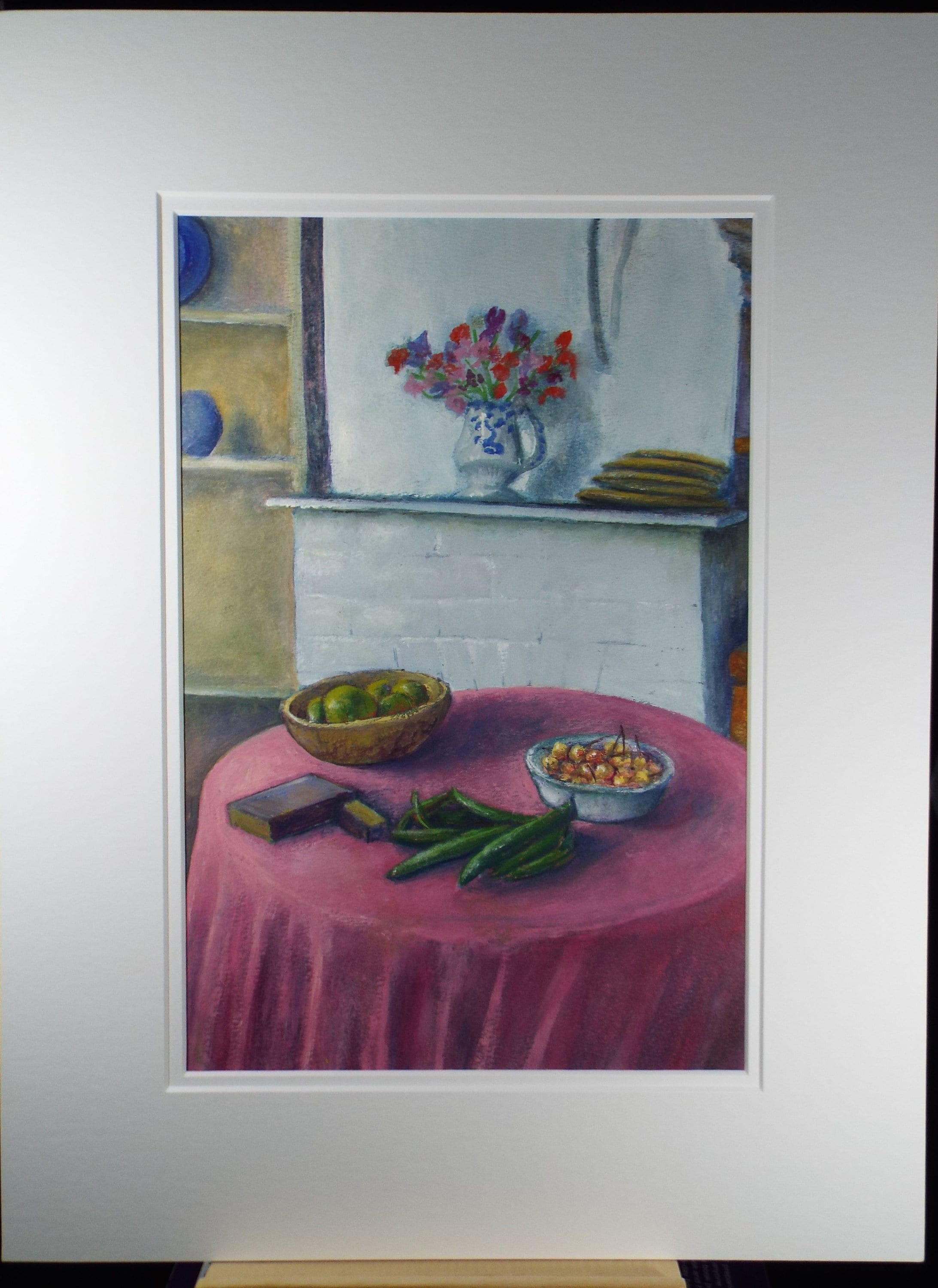 Original Watercolour & Gouache, 'Still life with Purple Tablecloth' 1980's, Olive Van Klaveren (20th Century)