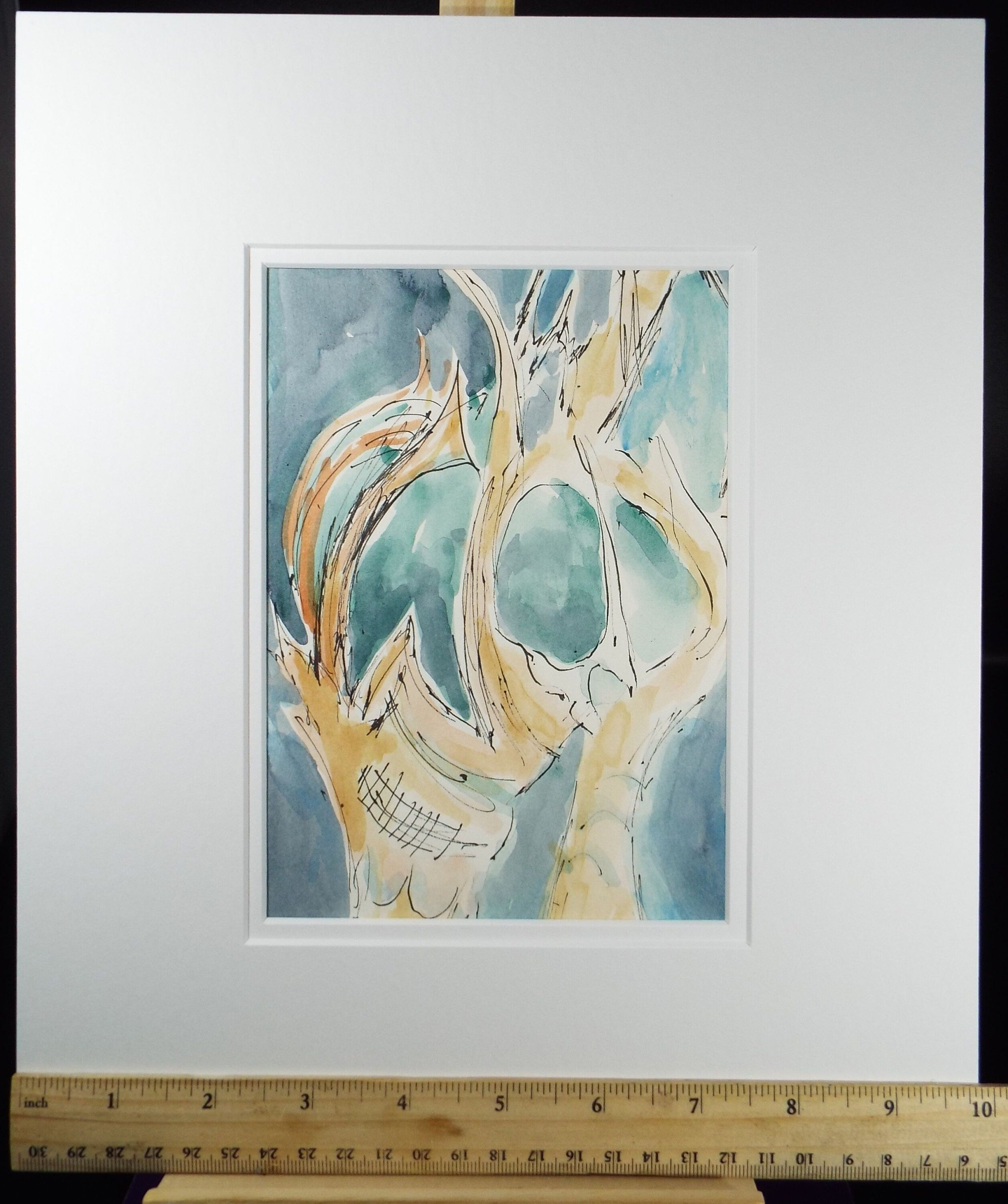 Original Watercolour & Ink, 'Ossified Abstract with Blue' circa 1980's, Olive Van Klaveren (20th Century)